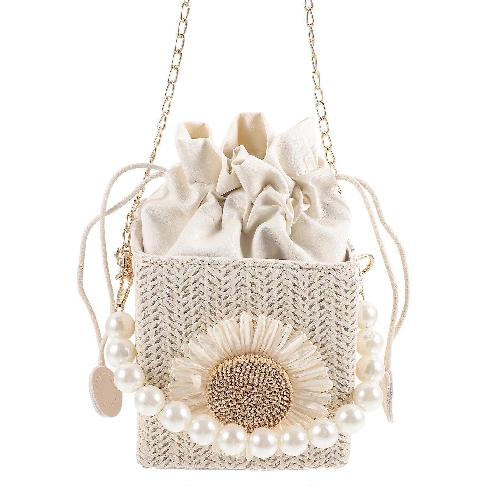 It sounds like you're describing a product listing for a **woven straw beach bag**—likely for use in marketing, e commerce, or product description