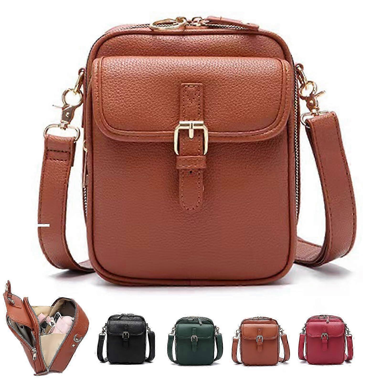 حقيبة جلدية Urvashi Crossbody ، حقيبة ماسنجر مزدوجة الطبقة عتيقة مع فتحة بطاقة ، للاستخدام اليومي (بني)