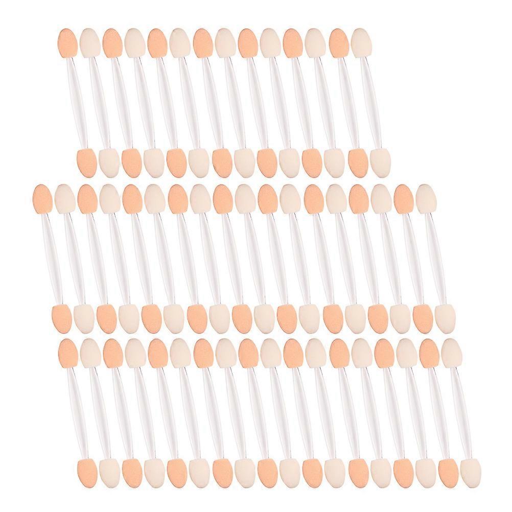 50Pcs Dual-end Disposable Eyeshadow Brushes for Girl Makeup with Plastic Wands and White Sponges