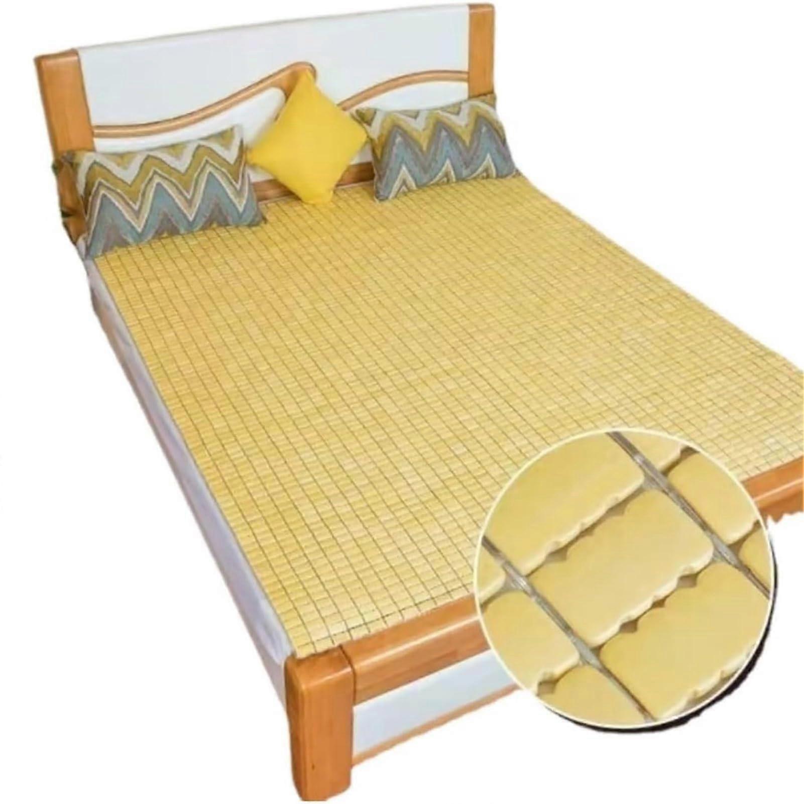 Summer Sleeping Mat Bamboo Bedding Bamboo Mat Bed Cooling Pillow Home Mattress Folding Smooth Air Conditioning Mat Tatami Mat, Beige, 1.35X1.9M
