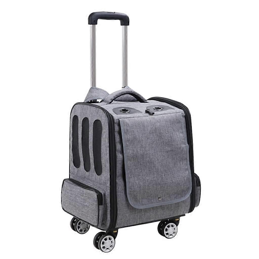 Foldable Travel Trolley for Pets, Backpack Carrier for Cats/Dogs, Breathable Travel Bag with Wheels (Grey)