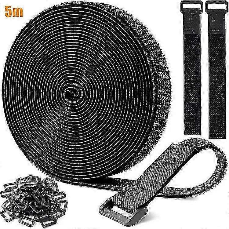10m Hook and Loop Tape with 50 Buckles - 2cm Wide Adjustable Cable Ties for DIY Crafts, Home Organization & Easy Customization