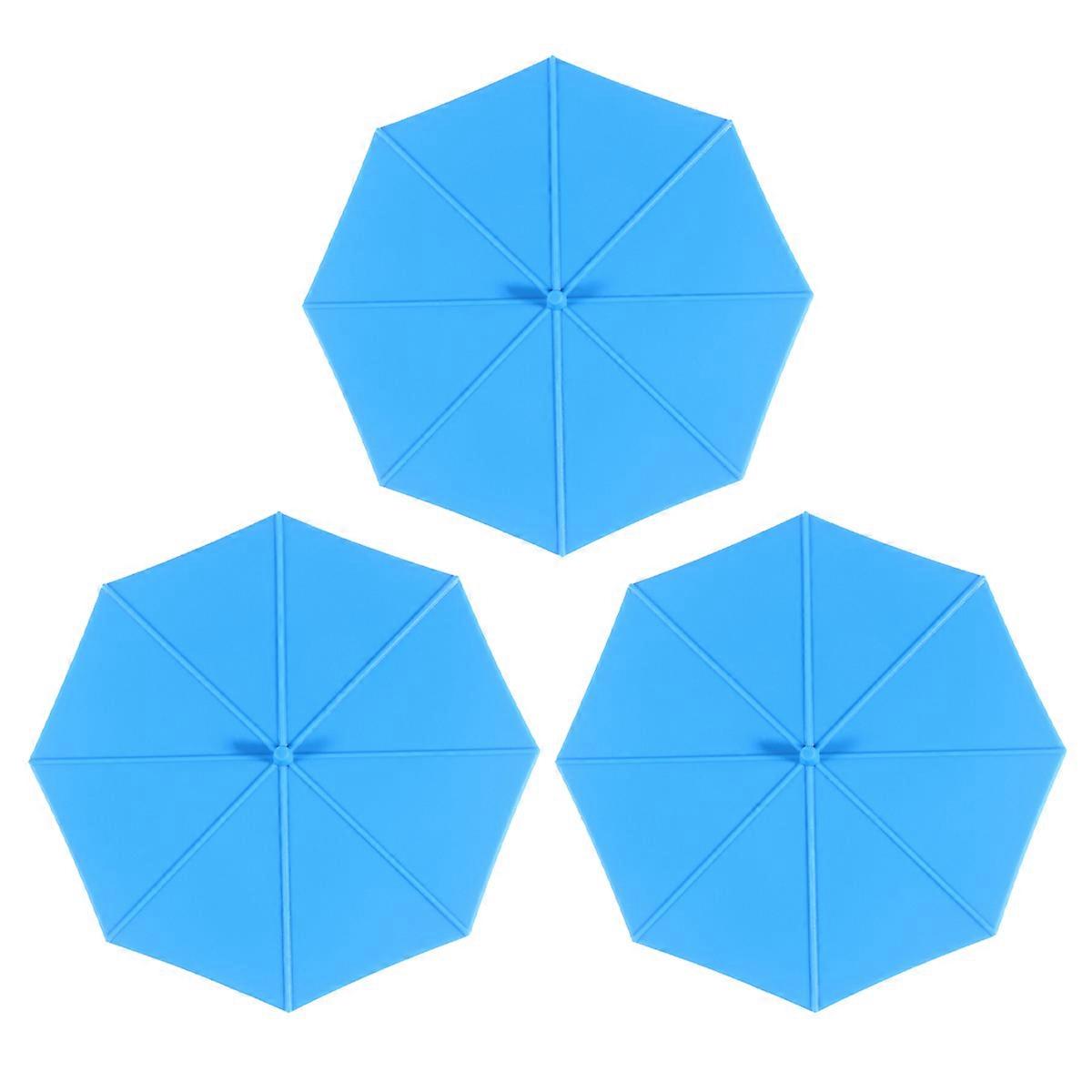 Umbrella Cup Cover Silicone Lid for Mug Airtight Leak Proof Set of 3 Blue Fits Most Sizes