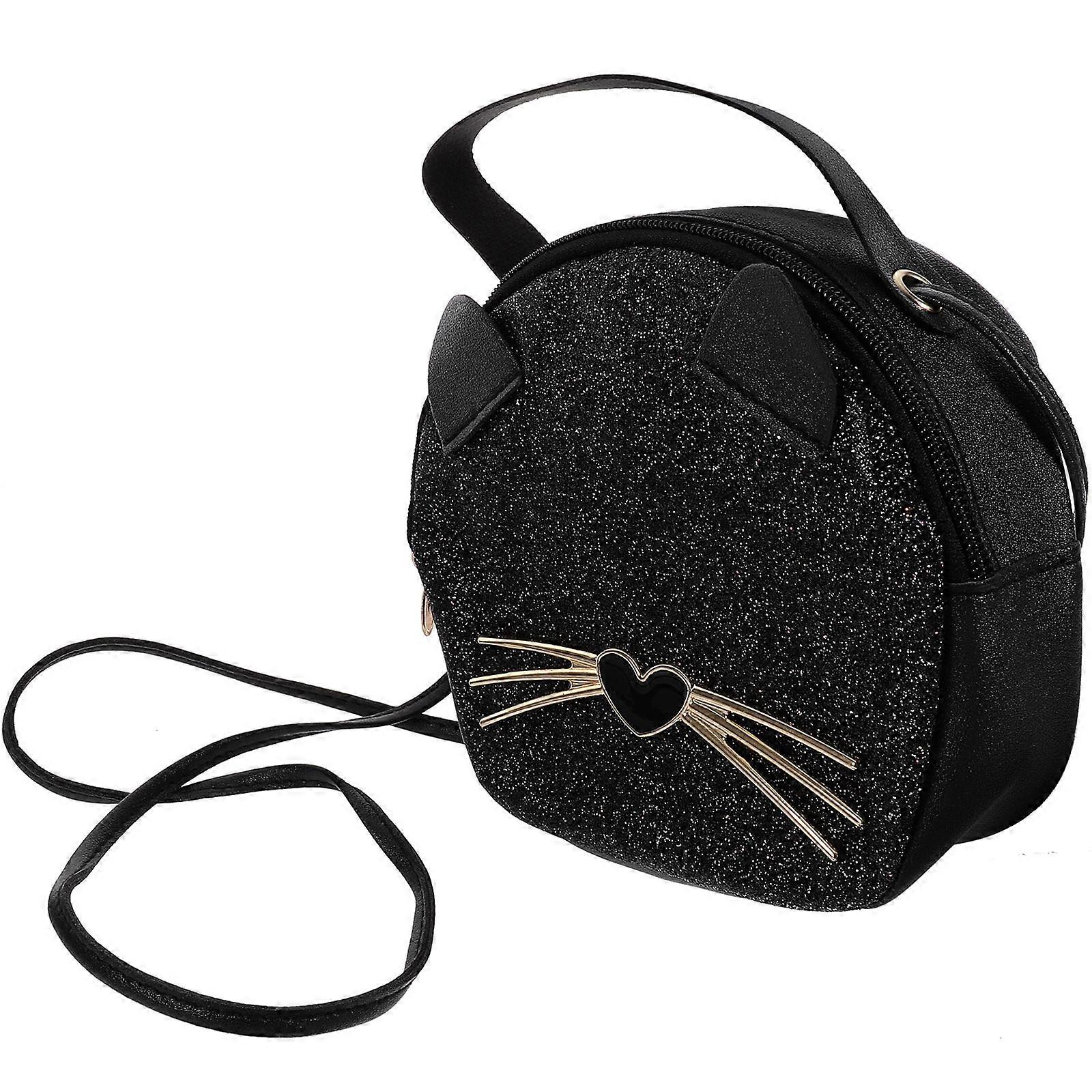 Leopard Print Round Cat Ears Tote Handbag for Casual Daily Use Travel Shopping – Black