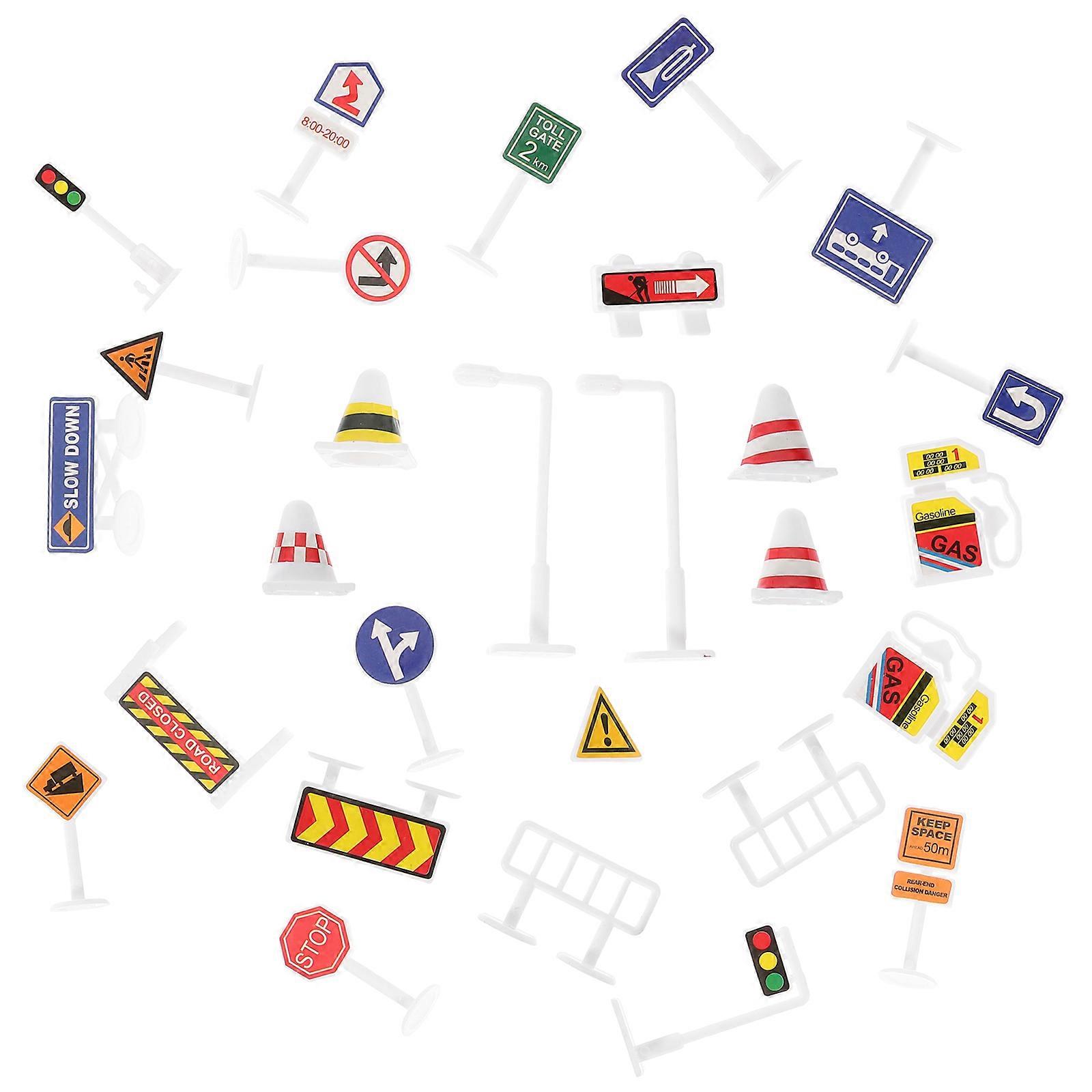28 Piece Traffic Sign Set with Cones and Road Models for Role Play, Education, Creative Play, Classrooms and Outdoor Activities