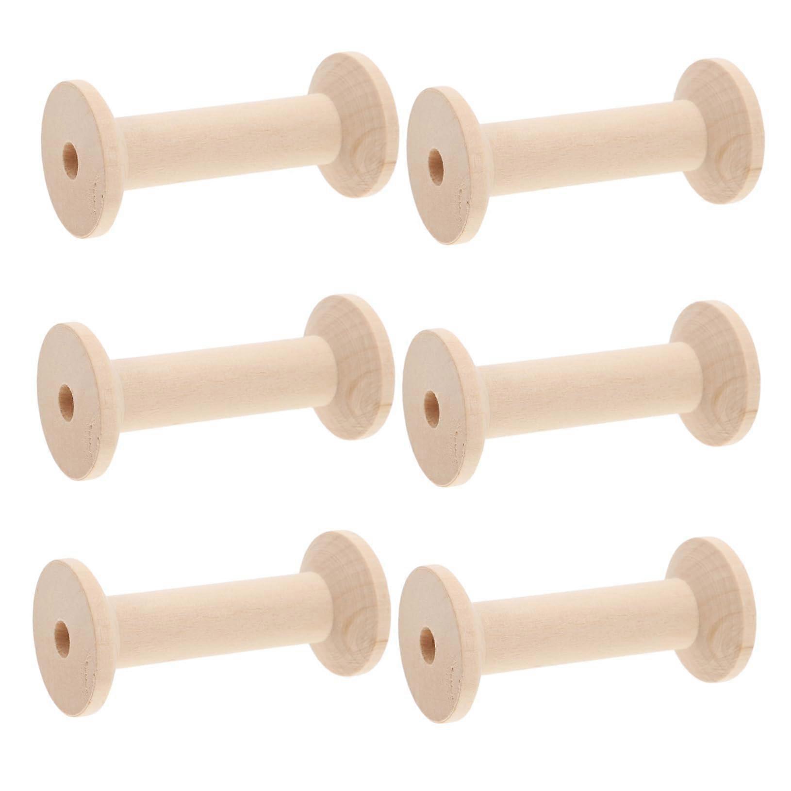 6 empty wooden spools, wooden reel spools for crafting, sewing spools, thread storage, untreated barrel spools for DIY projects.