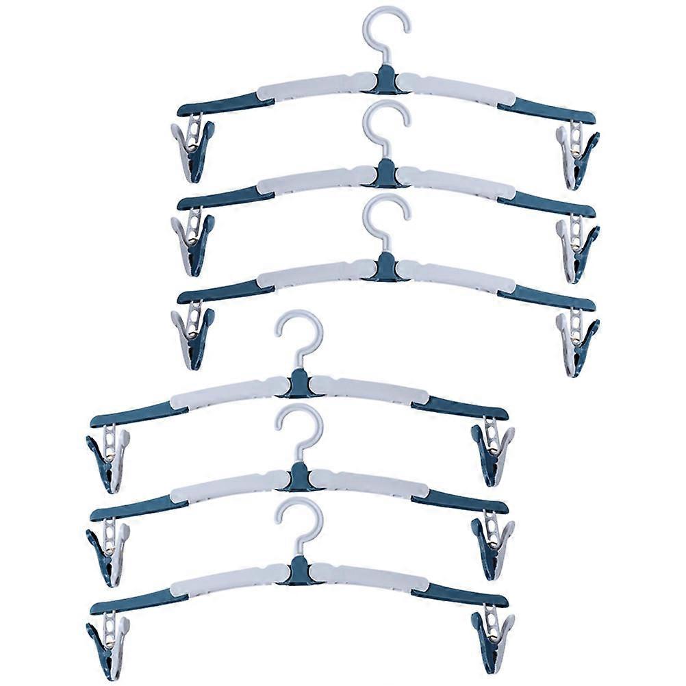 Sky-blue Foldable PP Material Clothes Hangers with Clamp for Home and Travel Use 6 Pieces