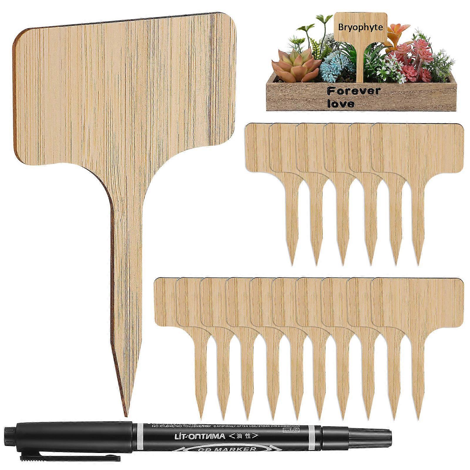 25 τμχ ξύλινες ετικέτες φυτών σε σχήμα Τ με μαρκαδόρο για φυτά εσωτερικού και εξωτερικού χώρου