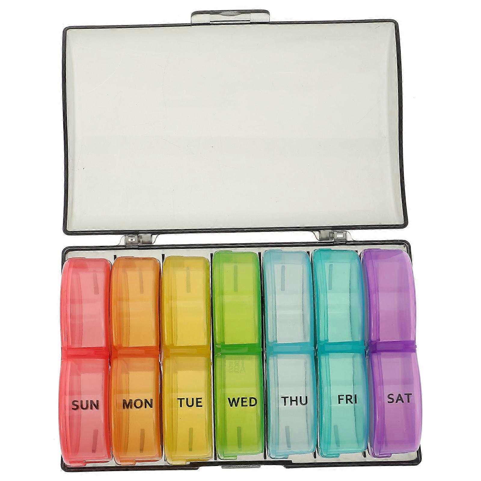 Pill Organizer Weekly Travel Case Portable Medicine Holder Assorted Color 14.50X8.00X4.50CM Convenient to Carry 1Set