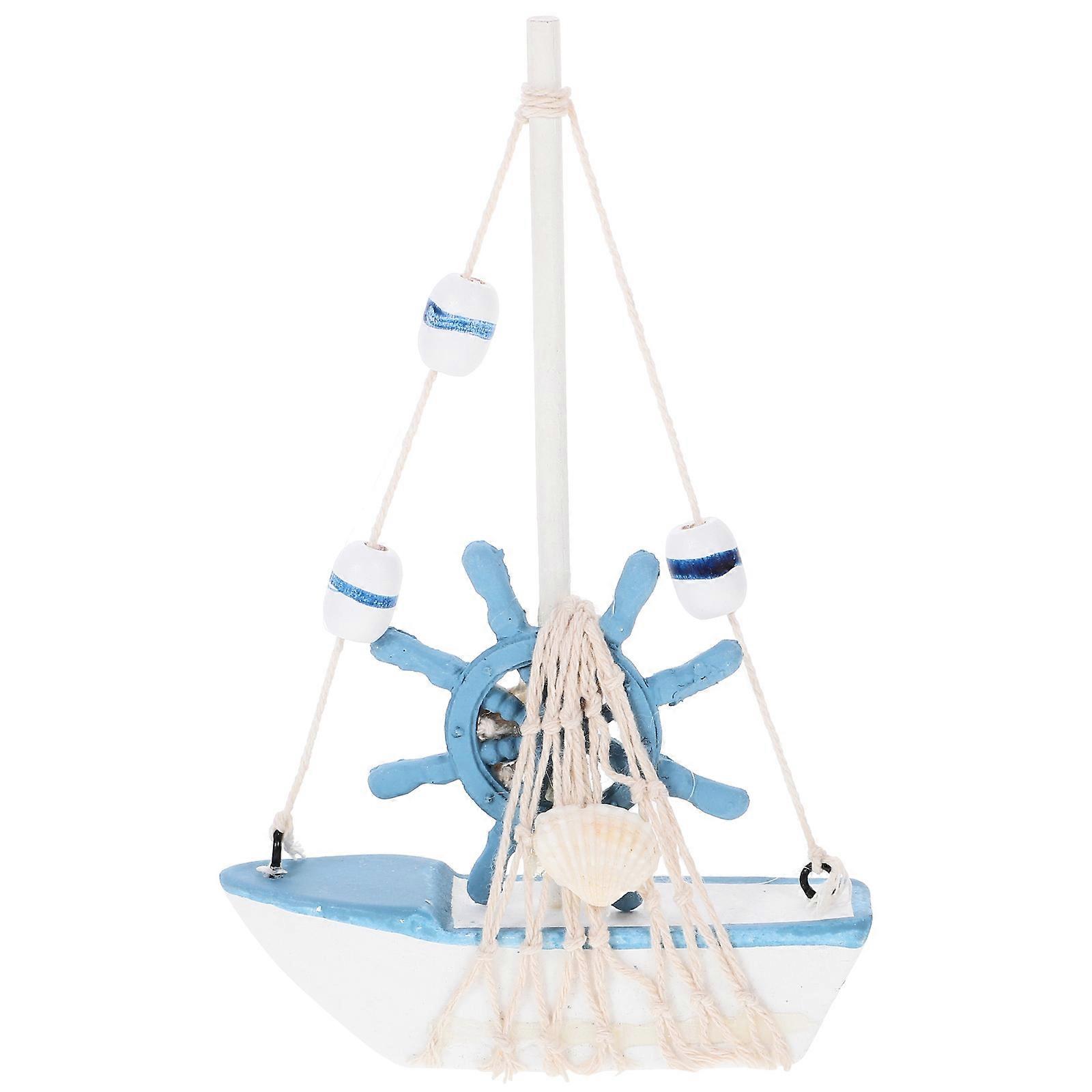 Mini Wooden Sailboat Model Decoration, Nautical Coastal Home Ornament, Lightweight Tabletop Figurine for Living Room Bedroom Ocean Theme