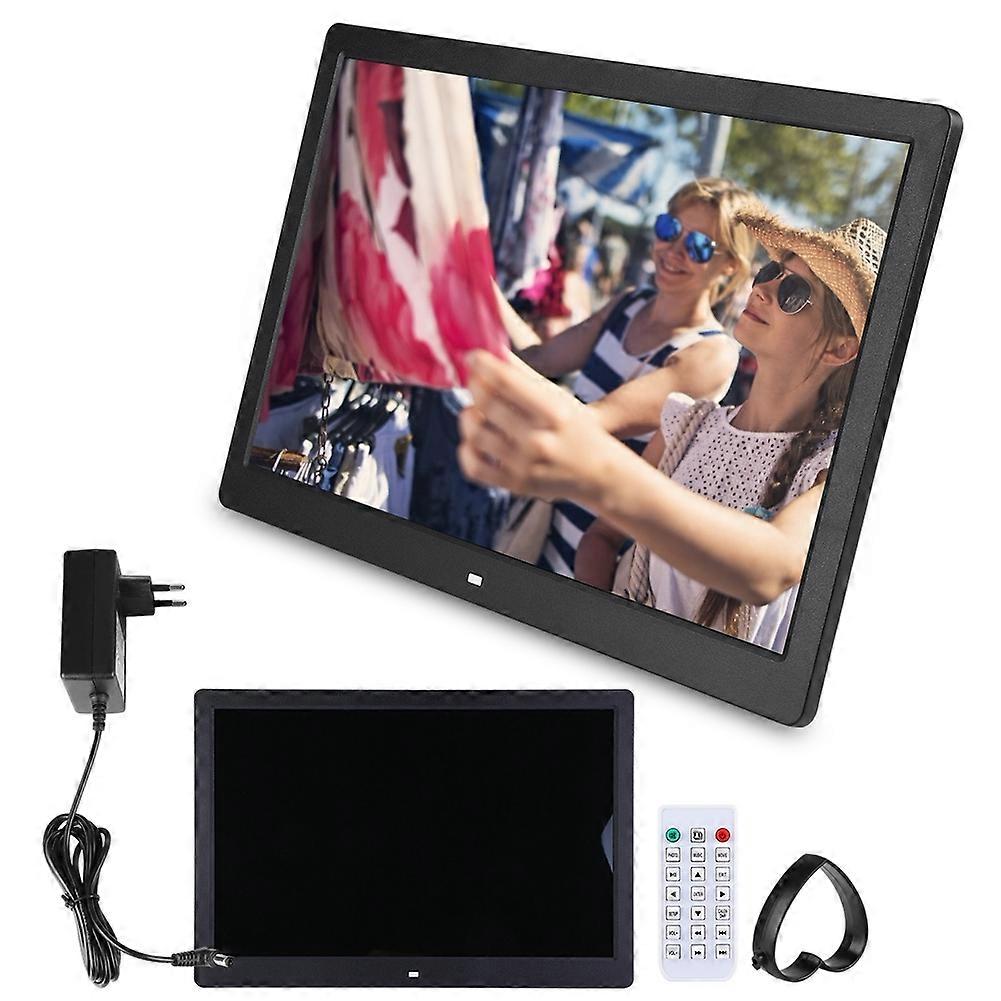 15.4Inch 1280*800HD Digital Photo Picture Frame Alarm Clock Player Remote Control EU Plug 100240V (Black)