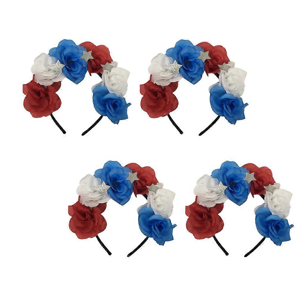 US Independence Day Headbands with Artificial Rose Design Assorted Color Hair Accessories for Parties and Photo Props 4pcs