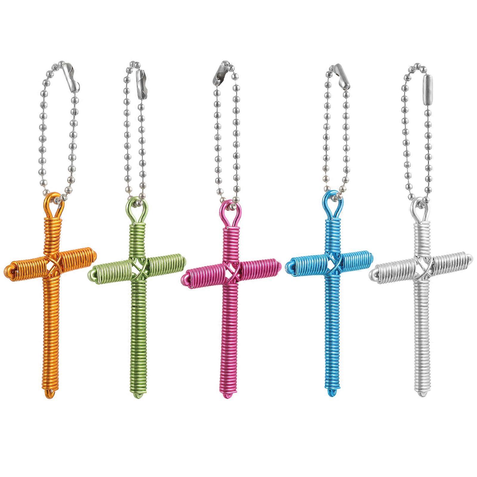 Aluminum Cross Charms for Keychain Decor Assorted Color Easy to Suspend on Bags and Keys 5pcs
