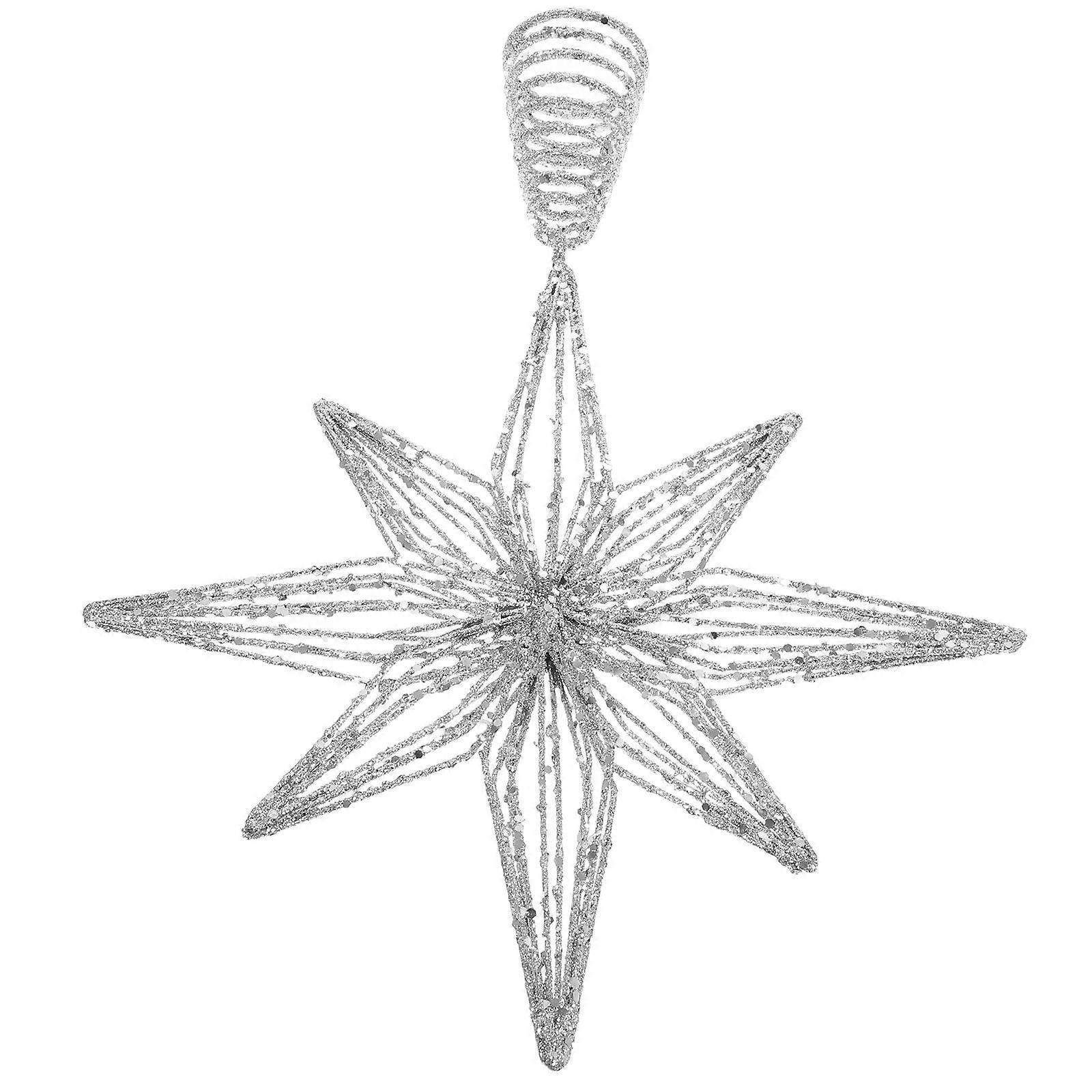 The **Silver Hollow Octagonal Metal Christmas Star Tree Topper Ornament** is a stylish and reusable decoration designed to add a festive touch to