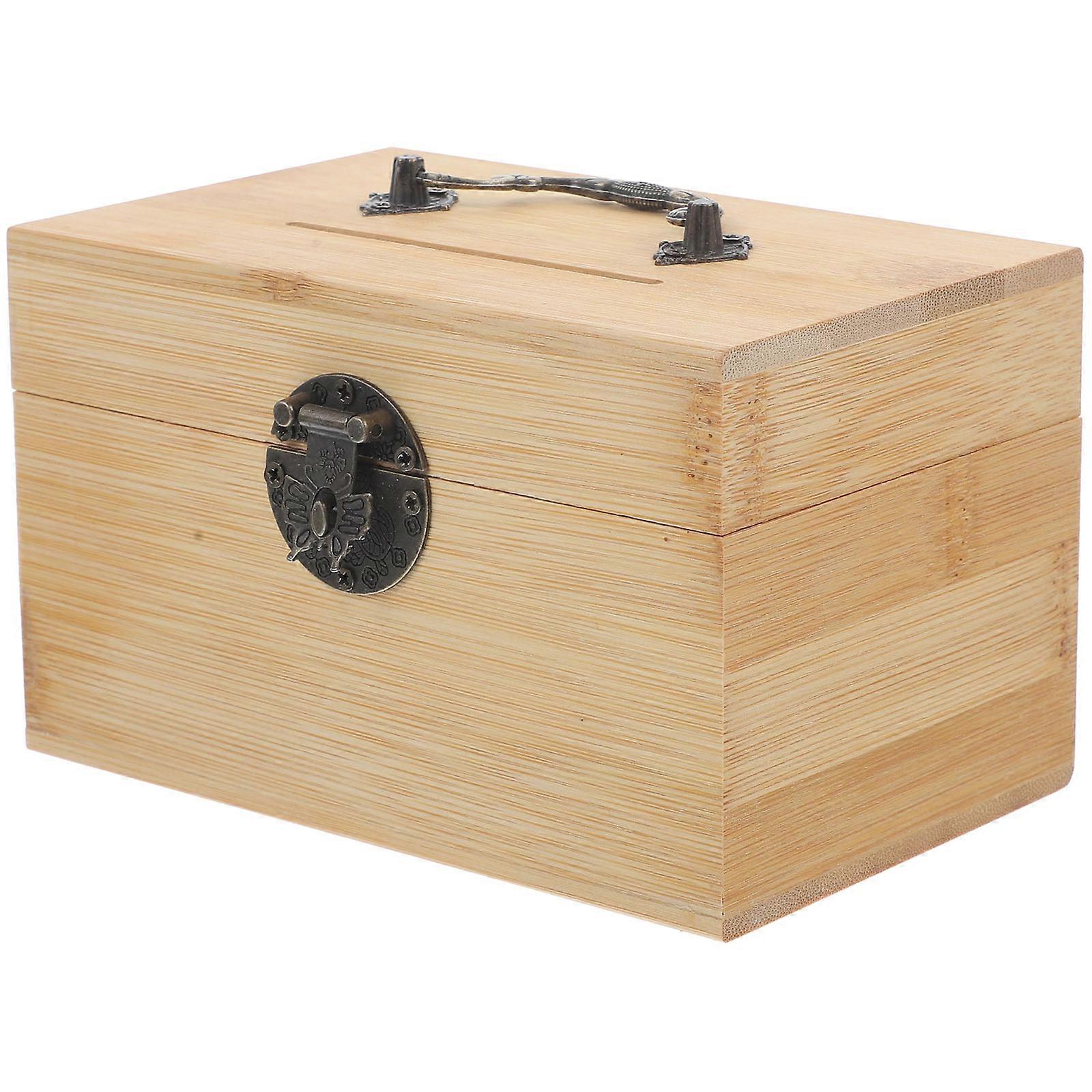Bamboo and Zinc Alloy Piggy Bank for Home Use Easy to Clean and Maintain Light Brown Color