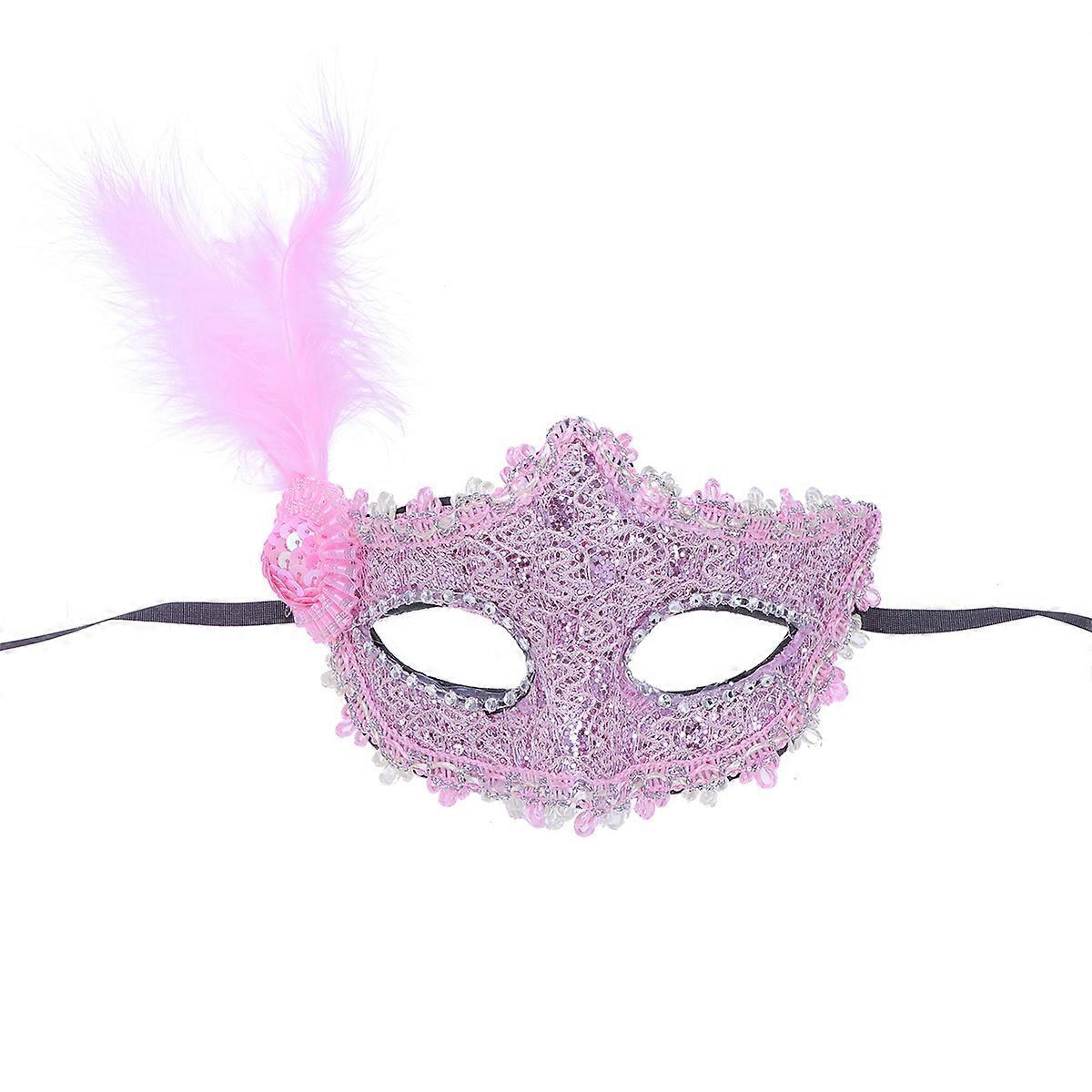 Cosplay Face Mask For Costume Parties And Masquerades In Pink Color Designed For Women With Half Face Shape In 1Set