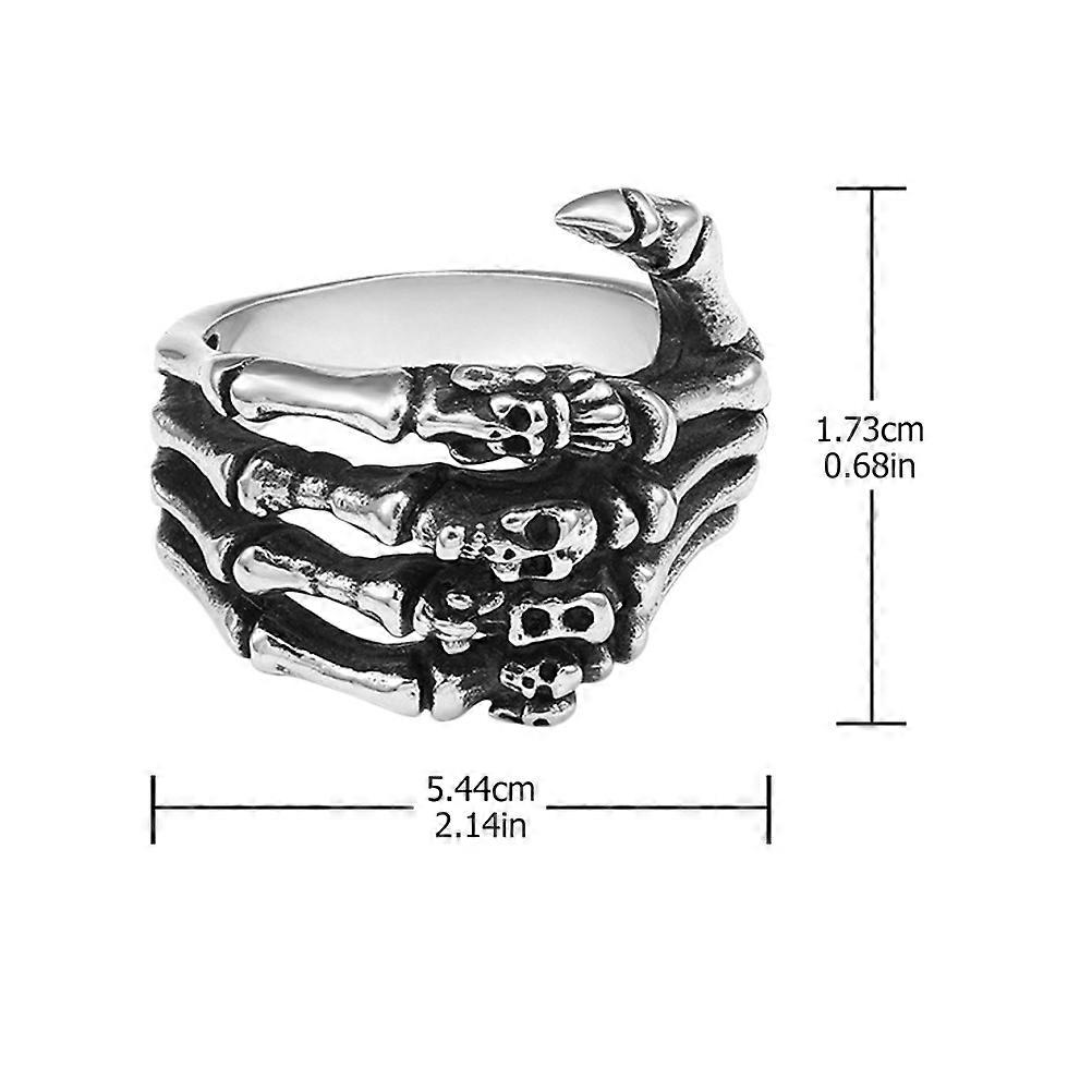 Horror Jewelry Skull Ring Retro Design for Halloween Festival Silver 1Pack Funny Skeleton Hands Style
