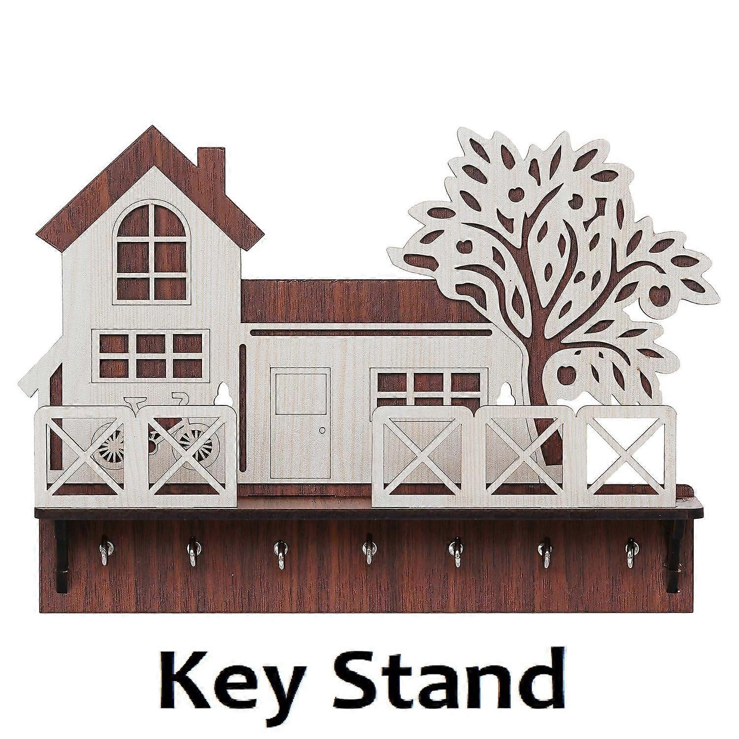 Wooden House Keys Hanger Key Holder with Mobile Charging and Remote Stand for Home/Office Decor, Key Holder