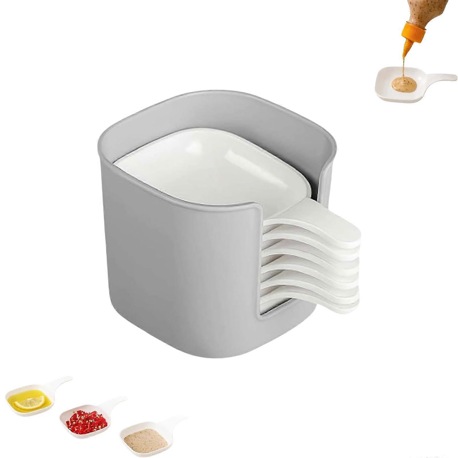 Qualfinvesly Dipping Sauce Plate and Holder Set, 6 Pieces Mini Dipping Dishes with Handle and Storage Box Ref: 5916