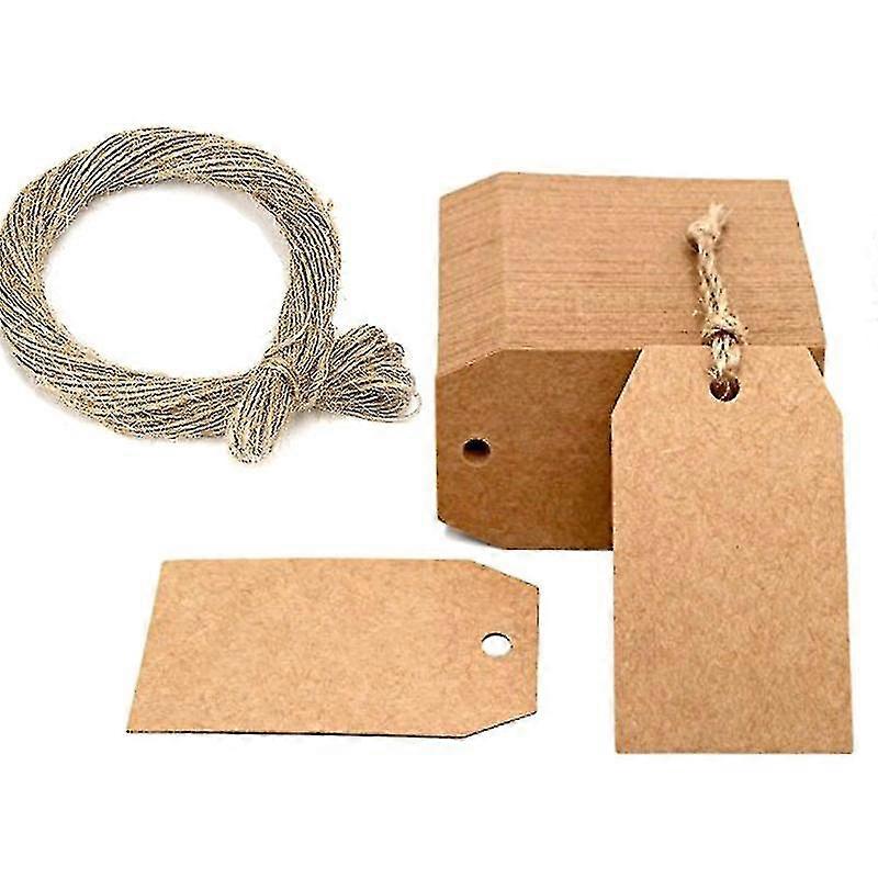 Kraft paper labels, 100-piece pack, durable with holes and equipped with thick hemp rope, wide range of uses
