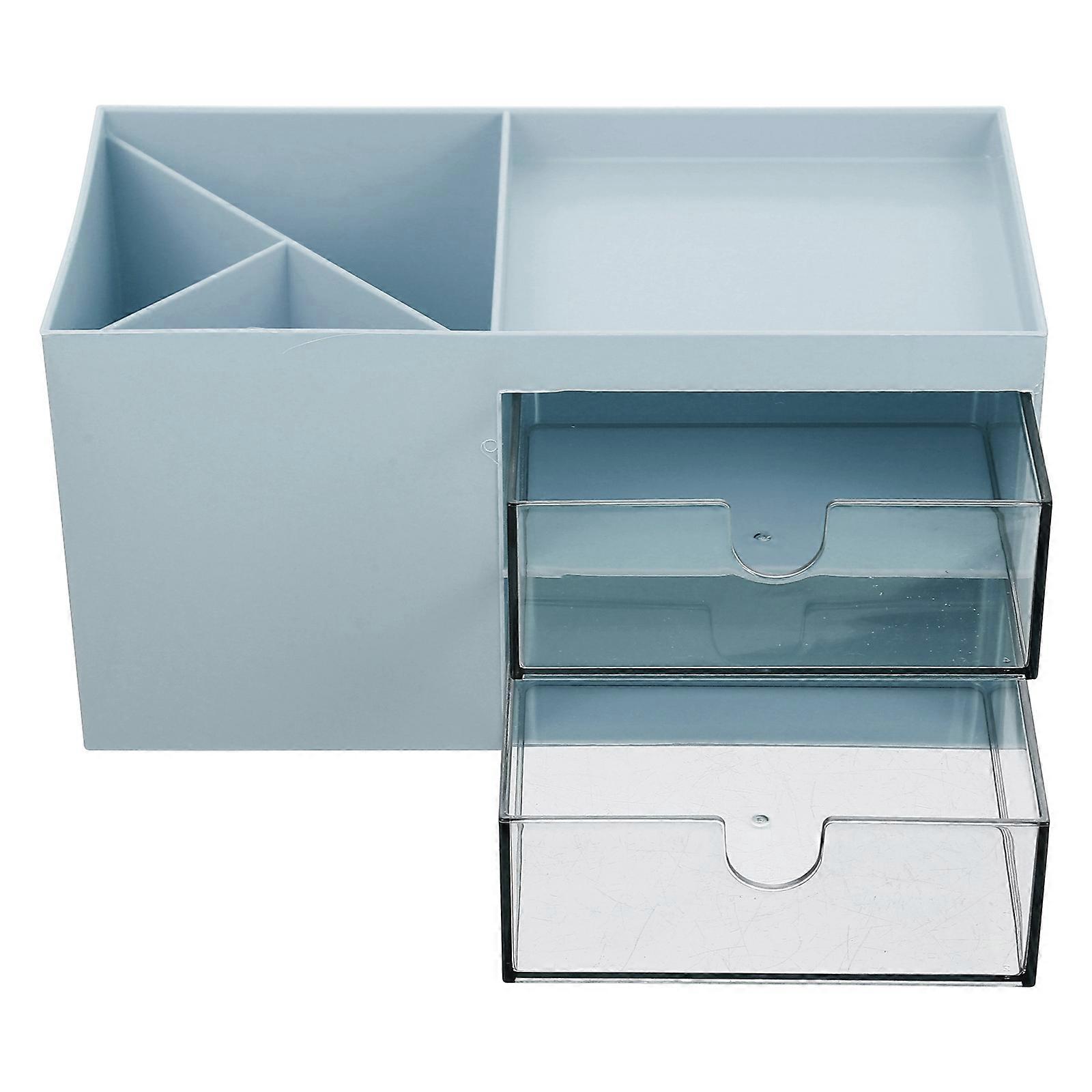 Blue Desk Organizer with Drawer Style Storage Box for Makeup and Stationery ABS Material