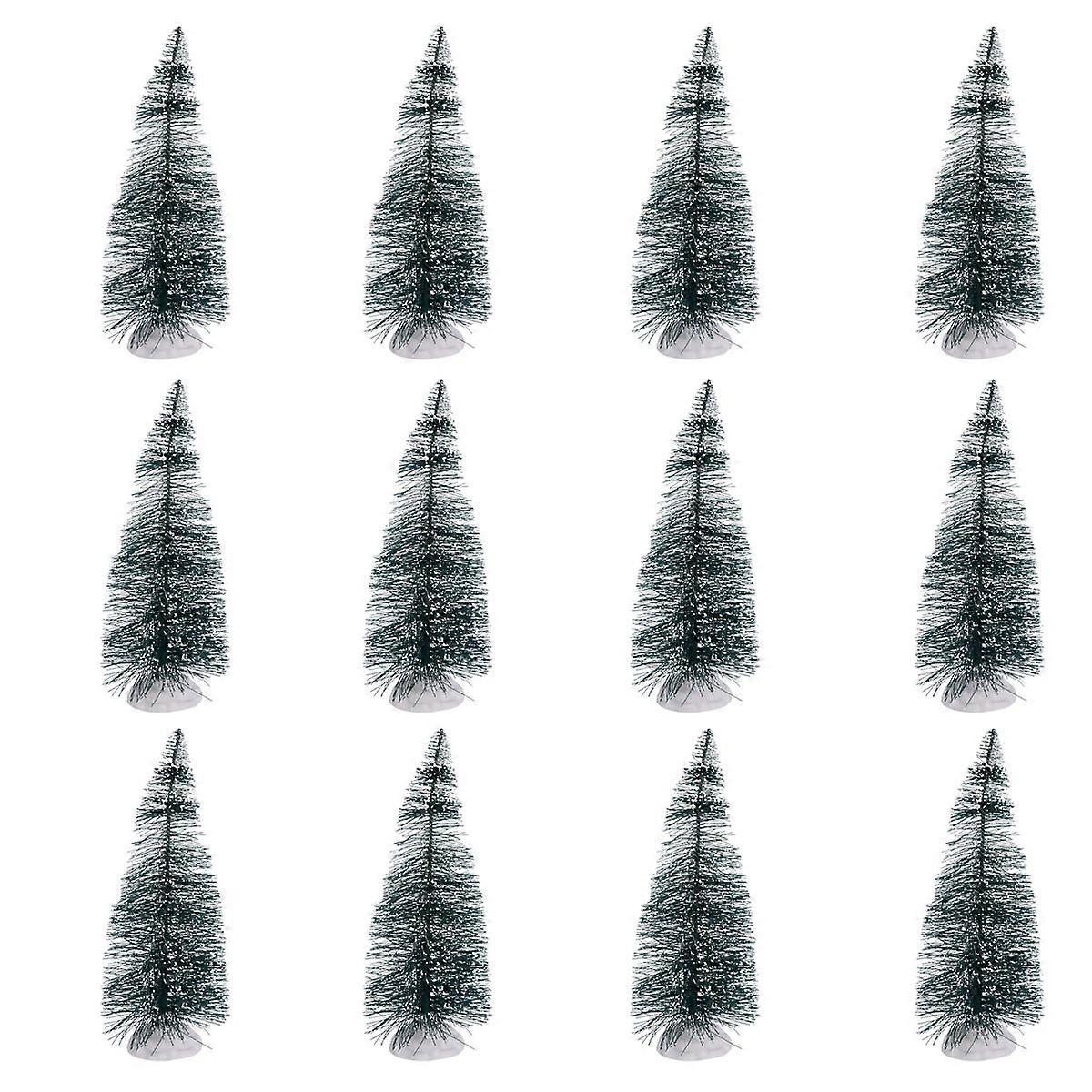 Mini Christmas Tree Decorations for Desk Made of Pine Green Color with Pine Needles and White Resin Base 4CM