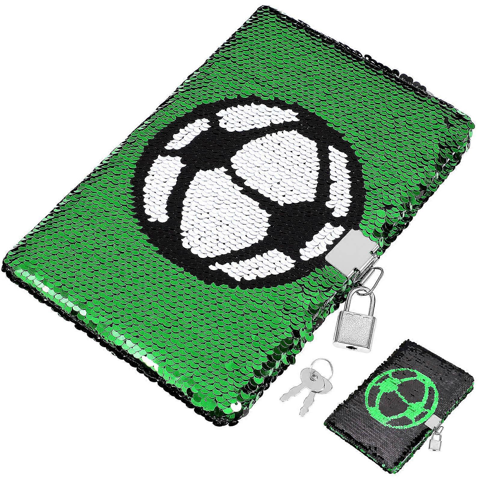 Football Pattern Notebook With Lock And And Adults, Reversible Cover, 21.00X14.00X1.65Cm, Perfect For Travel And Study, 1Pack