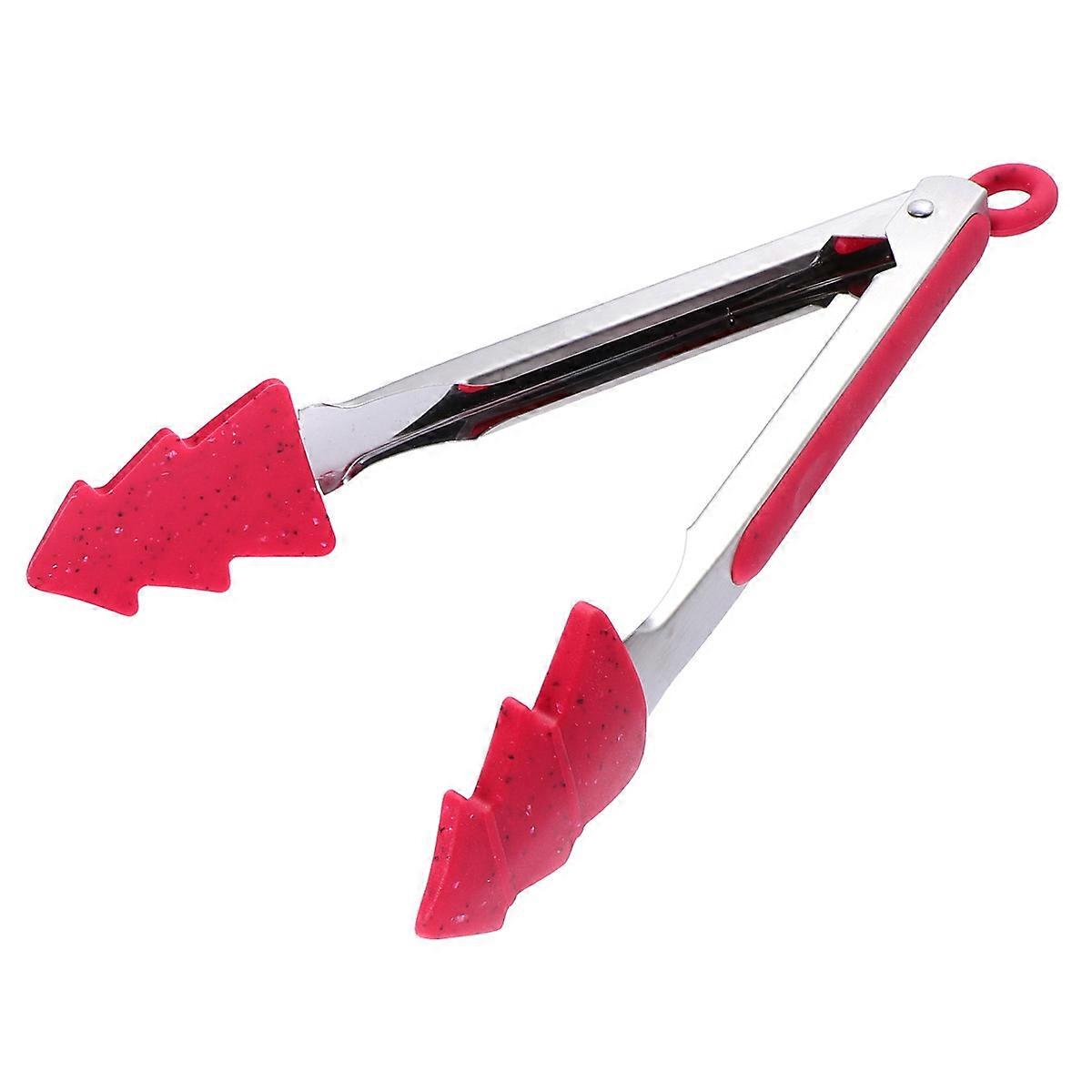 Red Stainless Steel Steak Clamp Christmas Tree Shape Practical Kitchen Utensil For Barbecue Lovers 1Pack
