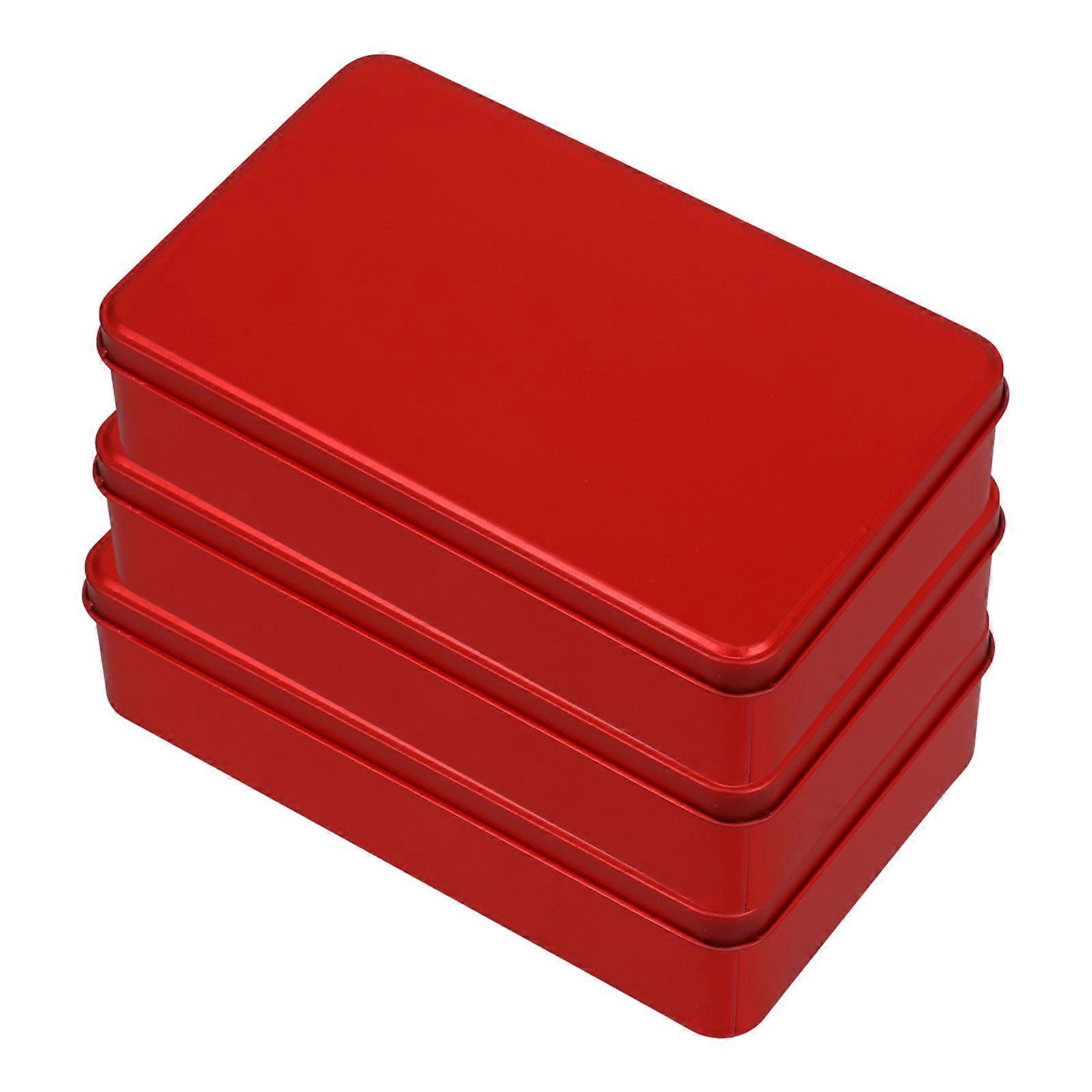 Tin Storage Box With Lid Perfect For Family Use 3Pcs Rectangular Metal Tins Red Moisture-Proof Solution