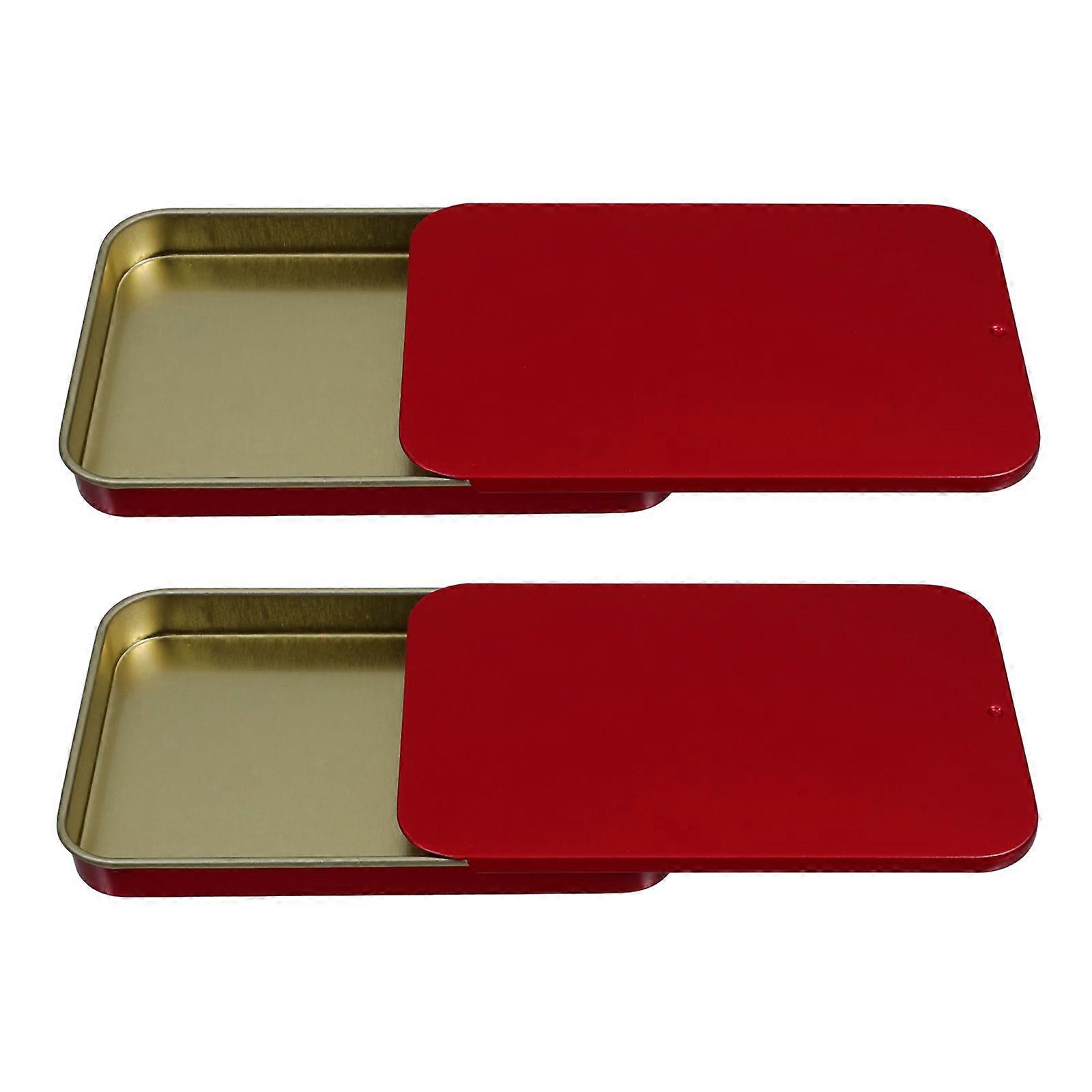 2 Pcs Portable Mini Tin Boxes Stylish Metal Storage Cans for Small Items with Slide Top