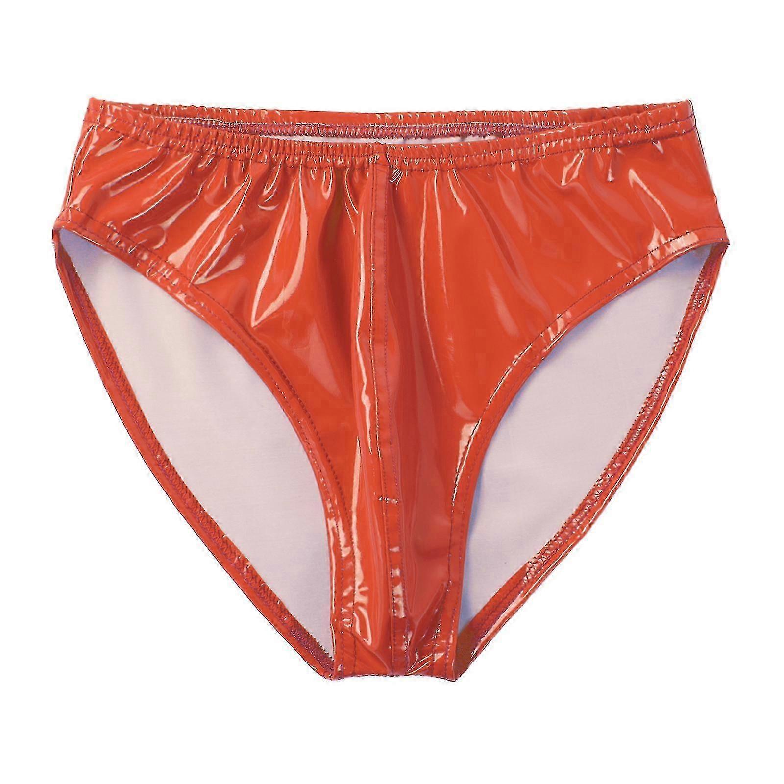 Elastic waistband briefs for men with wet look leather design