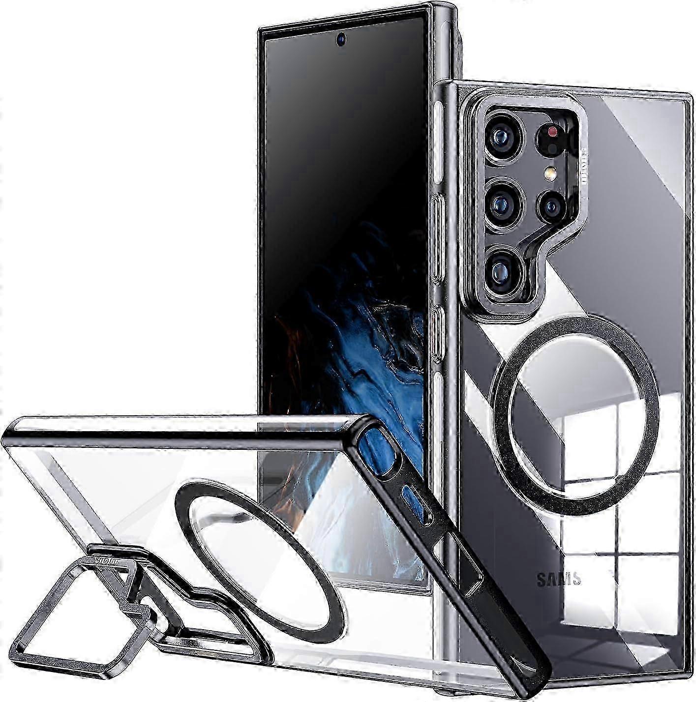 Magsafe Magnetic Clear Case for Samsung Galaxy S24 Ultra/S24 Plus/S24,Built-in Camera Ring Stand