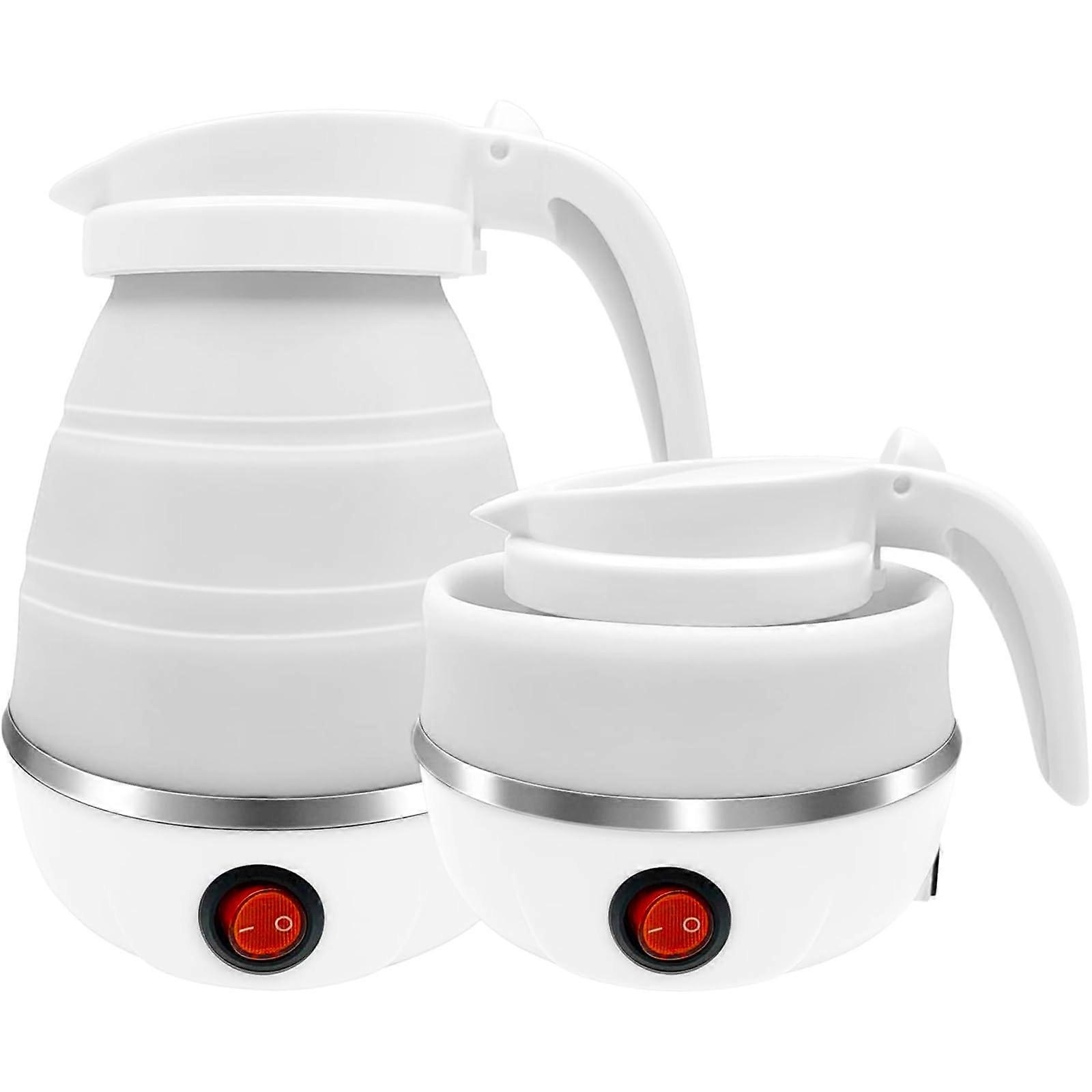 Foldable Electric Kettle, 600ML Silicone Collapsible Kettle with Power Cord (White)