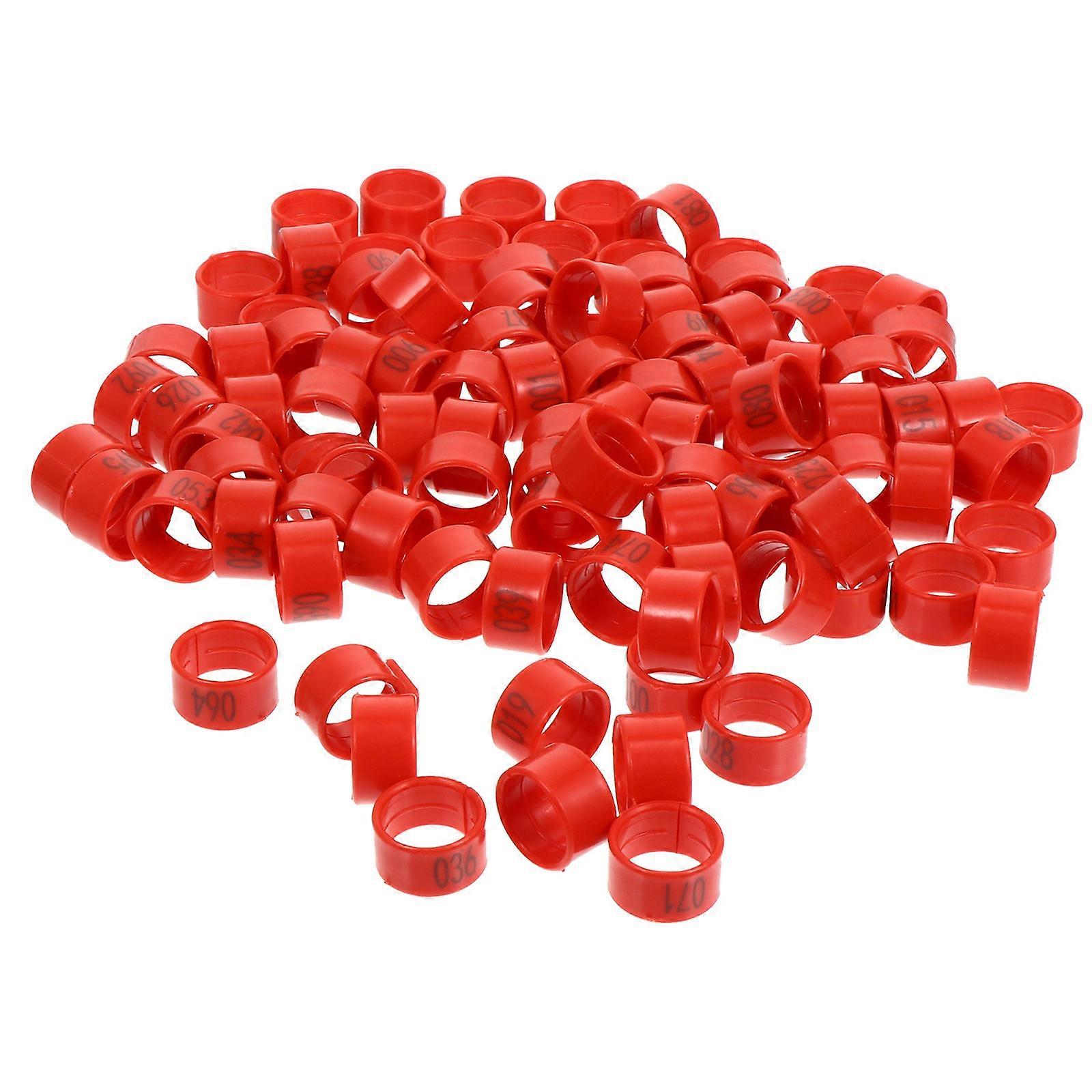 Numbered Chicken Identification Leg Bands Circular Bands for Chicken and Parrot Made of Red Pp Material for Breeding Management 100Pcs
