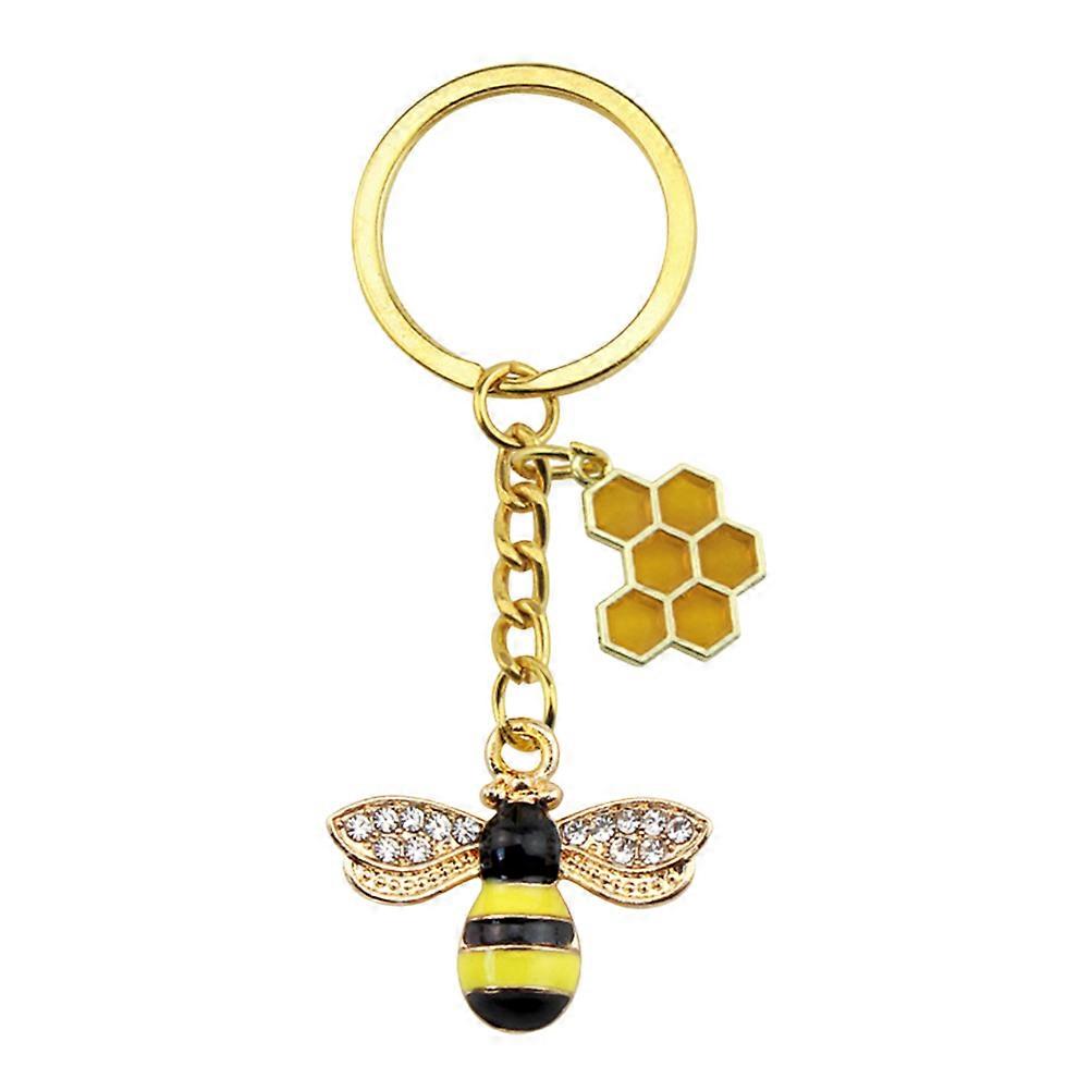 Bee Pendant Keychain Hexagonal Bee Shape for Gift Giving Alloy Yellow Decoration 1Pc