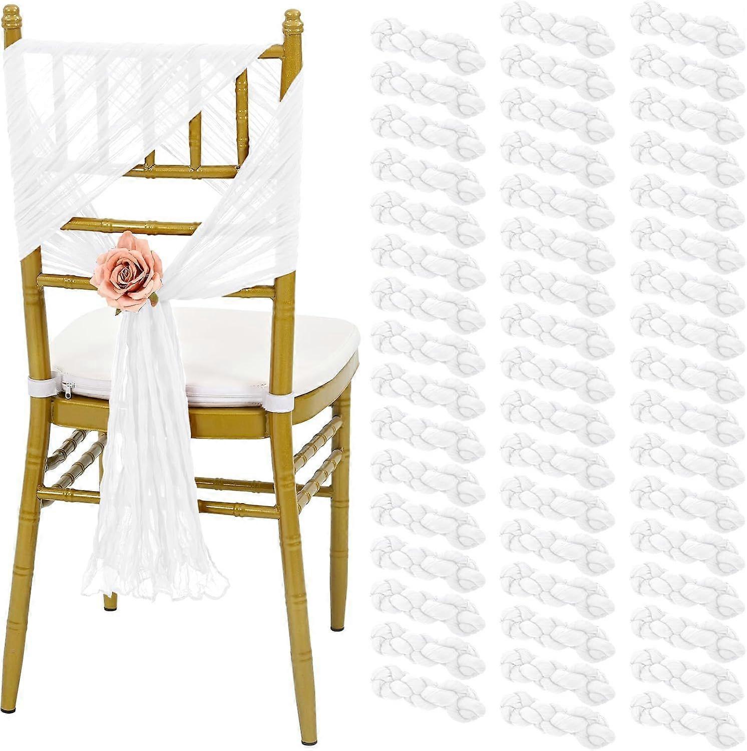 50 PCS Cheesecloth Chair Sashes, 15.7x70 inch Bows Designed Chair Sashes, Chair