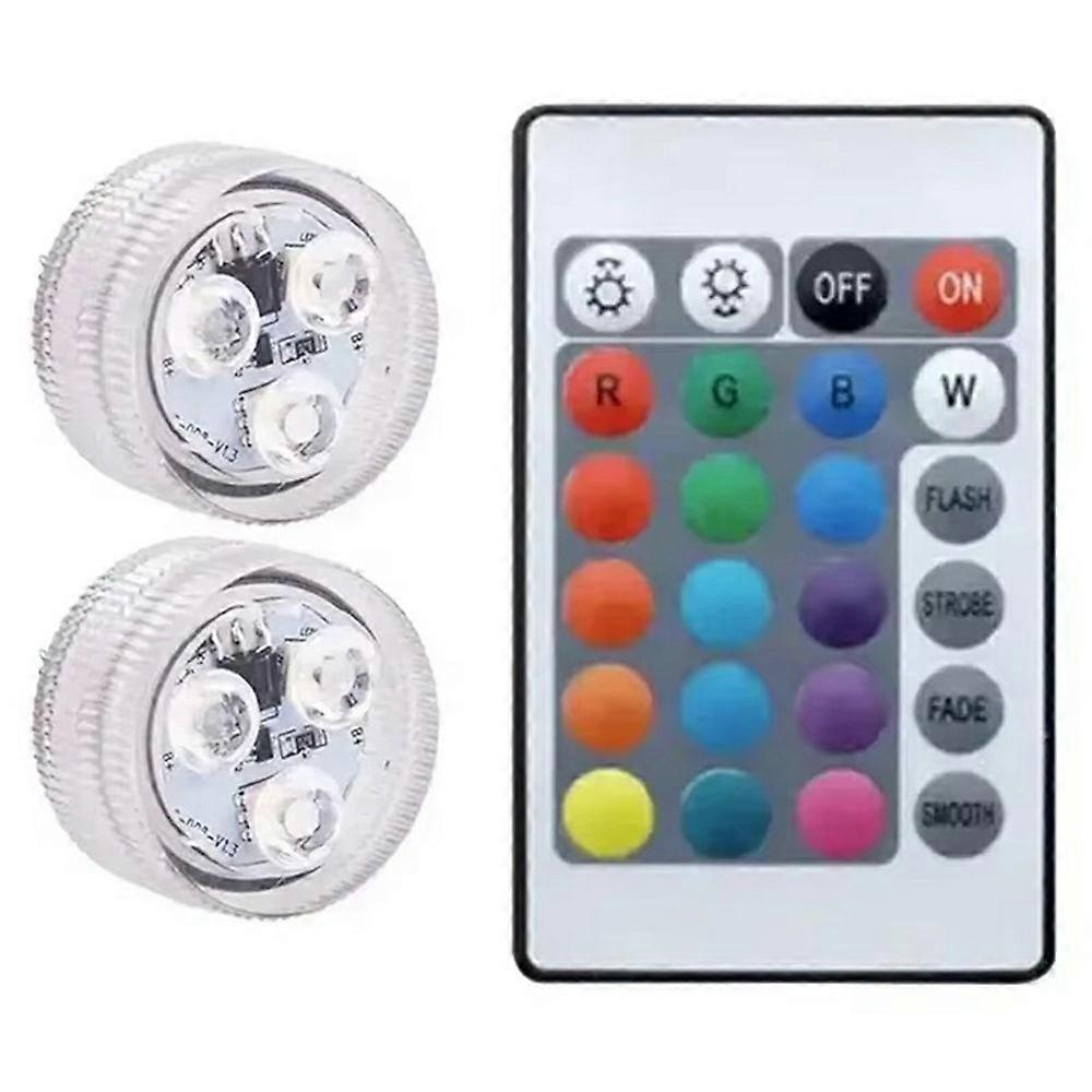 2Pcs RGB LED Underwater Light 16 Colors Fish Tank Decorative Light IP68 Waterproof Submersible Pool Lamp with Remote