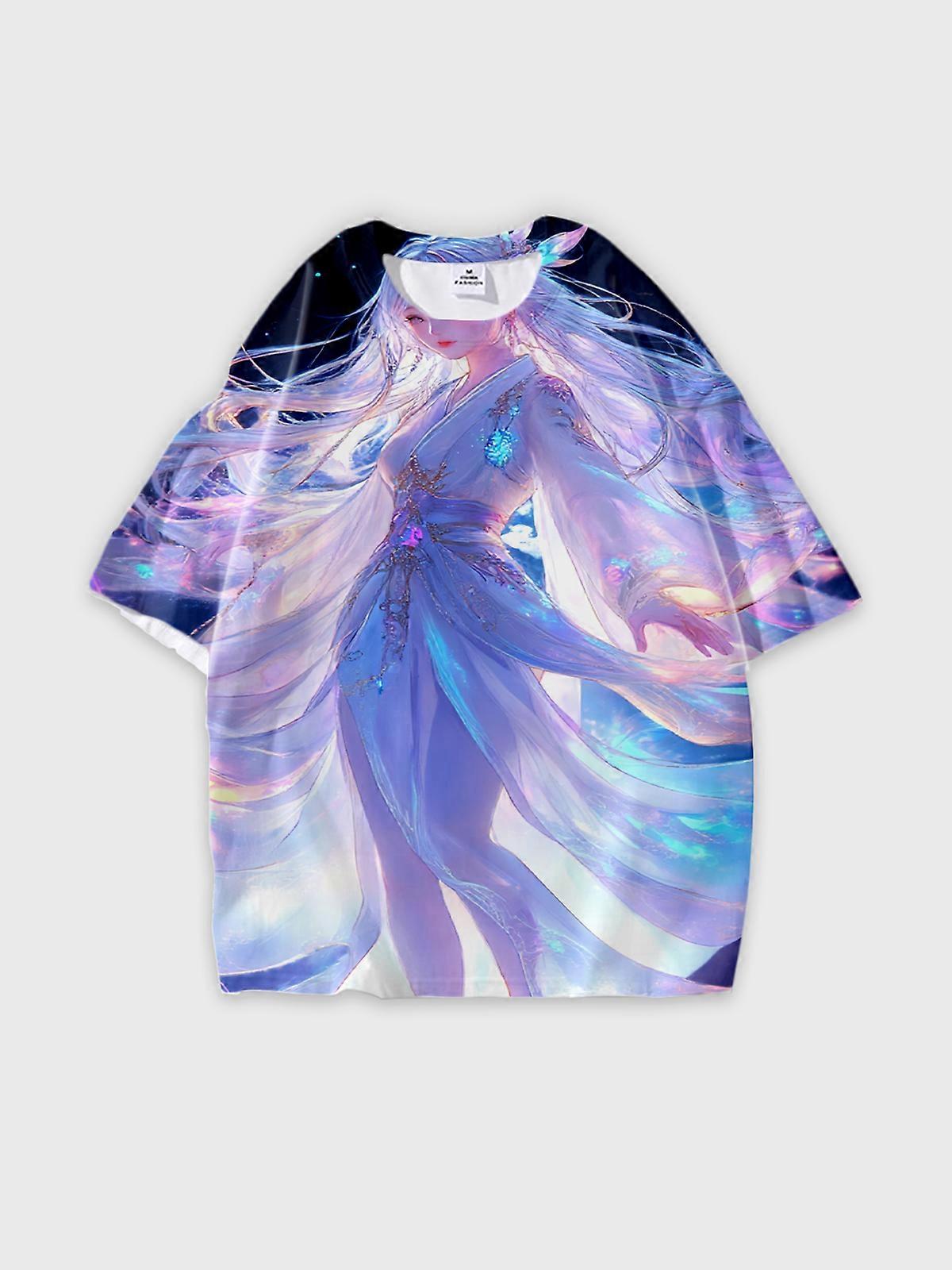 T-Shirt Round Neck, Loose Short Sleeve Pattern Graphic Tee, Unisex Summer Casual Top V2261