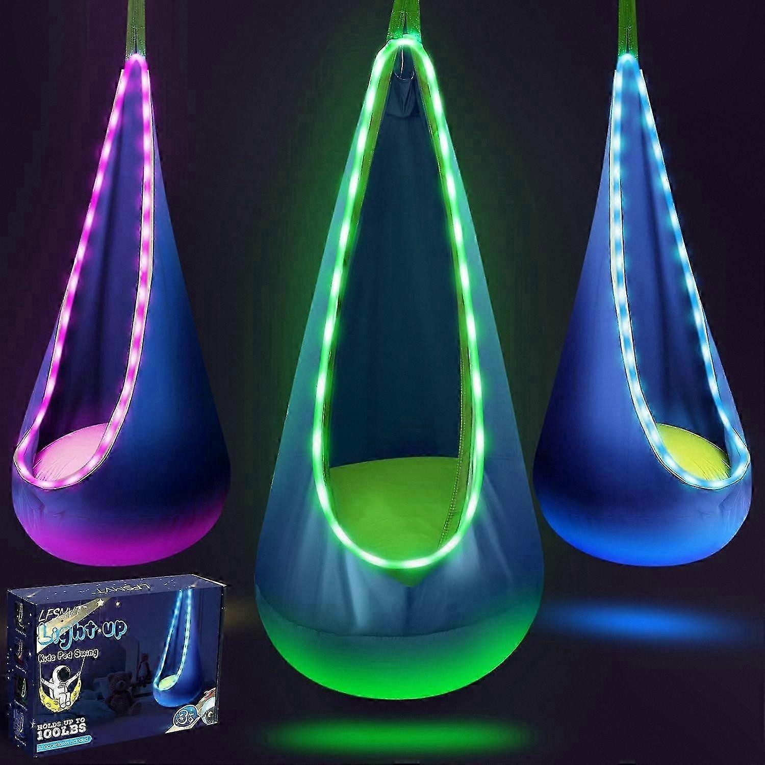 Kids Sensory Swing Chair with LED Lights and Inflatable Pillow for Relaxation and Reading Activities