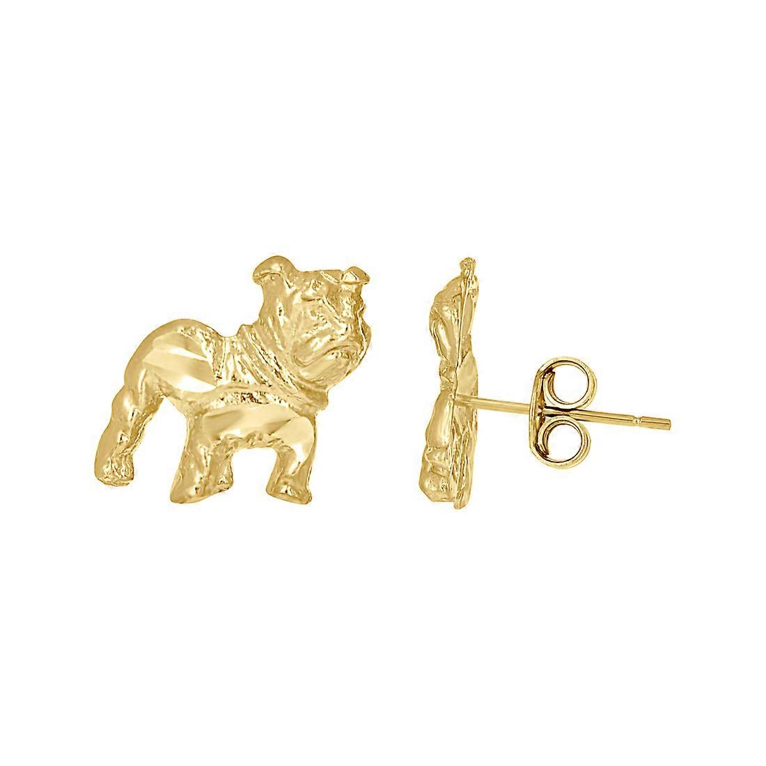 10kイエローゴールドメンズブルドッグ野生生物/動物スタッドイヤリング11.9x9.5mmワイドイヤリング男性用