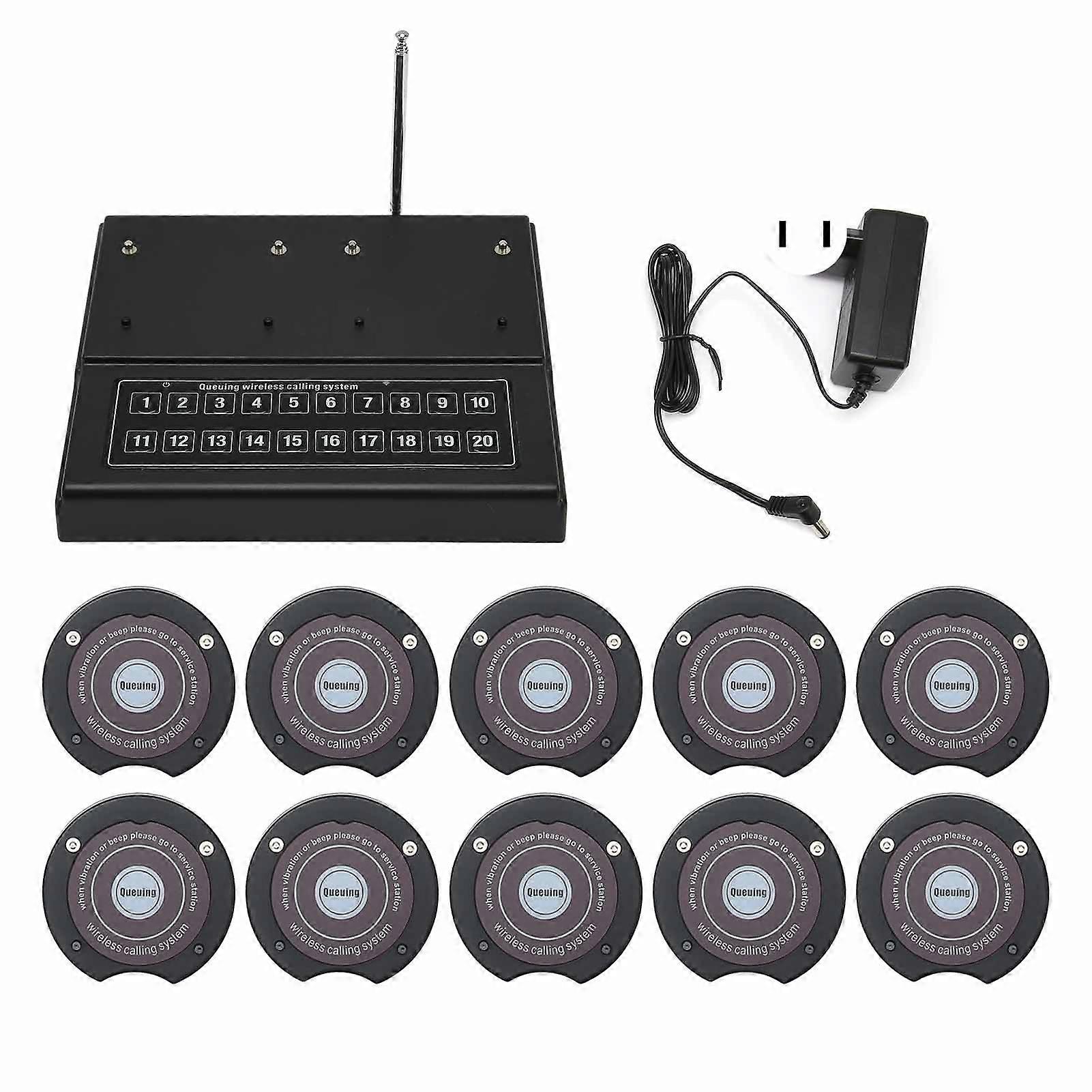 Wireless Calling System 20 Channels Restaurant Pager System Plug and Play with 10 Discs