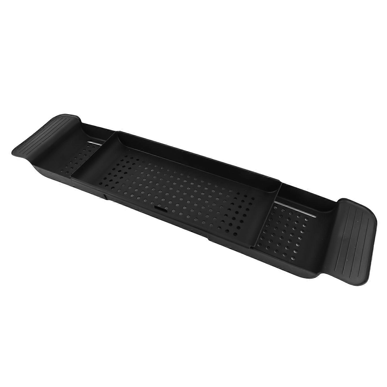 Expandable Black Plastic Bathtub Tray with Draining Design 620g