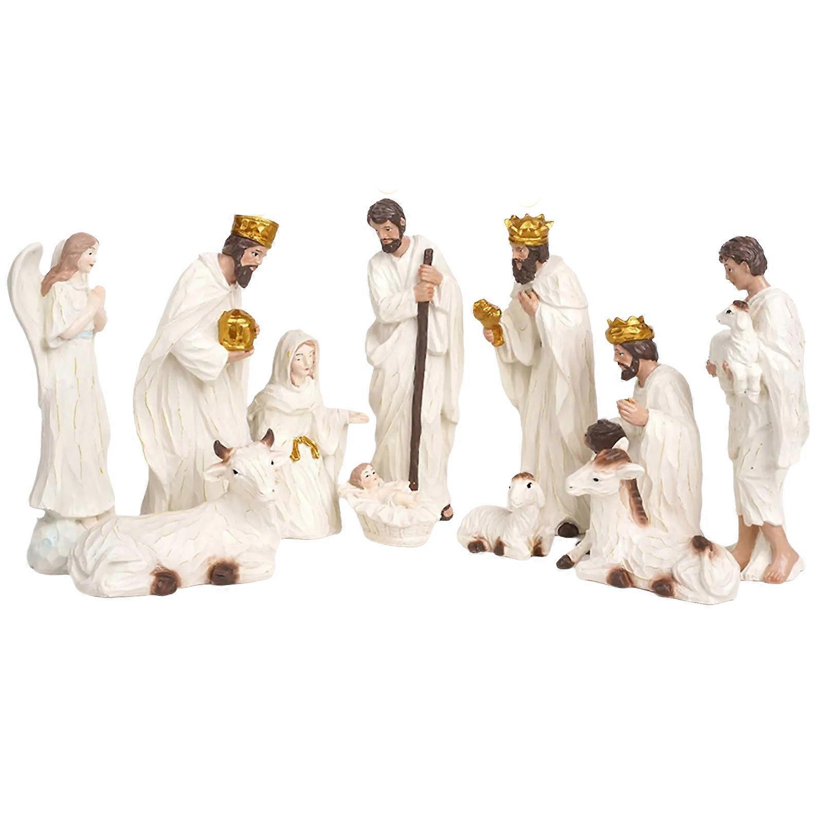 Christmas Nativity Figurines Resins Nativity Scene Statue with Stable Holy Family Statue Table Centerpieces Home Decors Multicolor