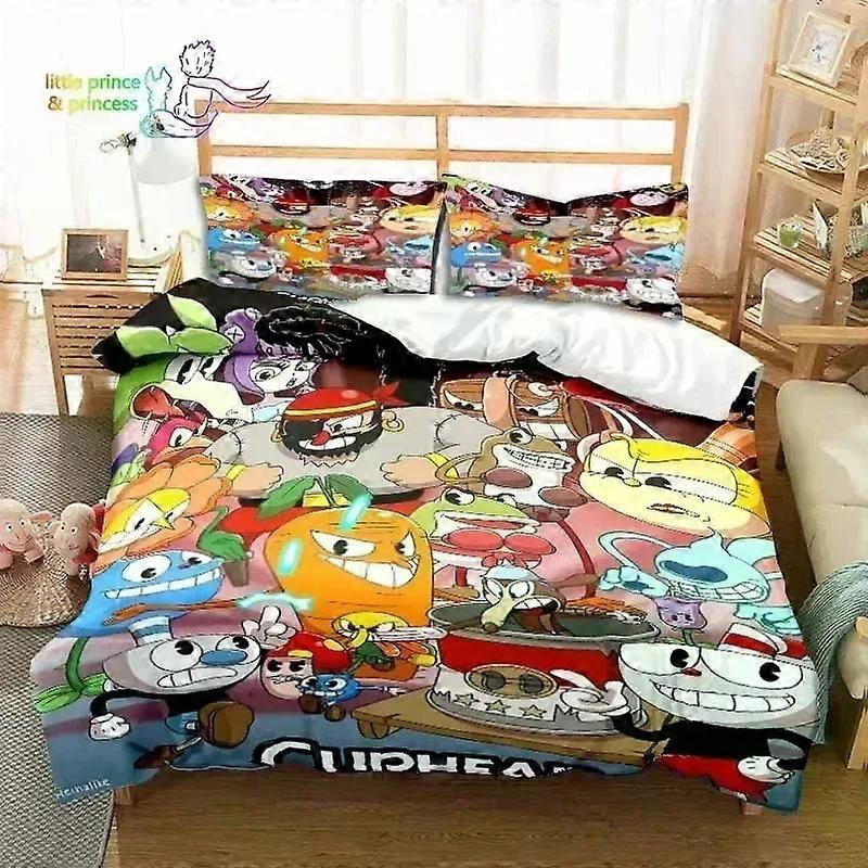 TE3127 Druk 3D Cuphead i Mugman Game Zestaw pościeli dla graczy Pojedynczy pojedynczy podwójny Full Queen King Bed Set Dorosły dziecko Pościel do sypialni Prezent