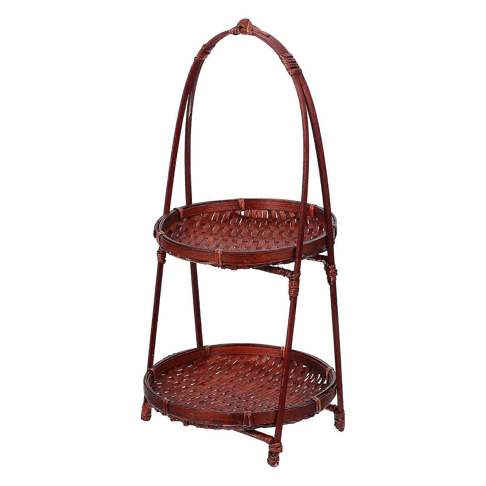 Snack Stand Round Handmade Bamboo Basket for Storage