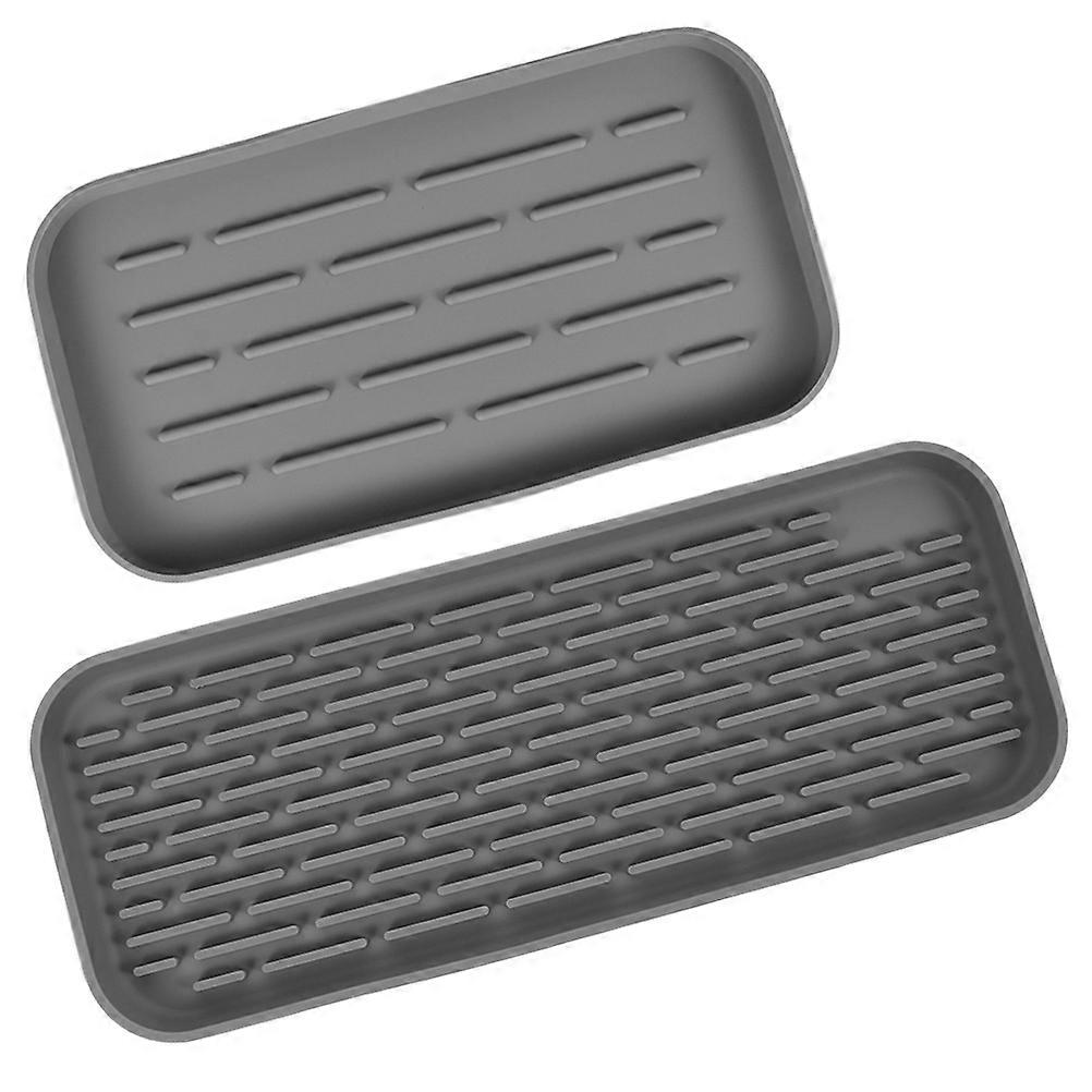 Silicone Organizer Tray Kitchen Sink Organizer Grey Rectangular Drying 2Pcs