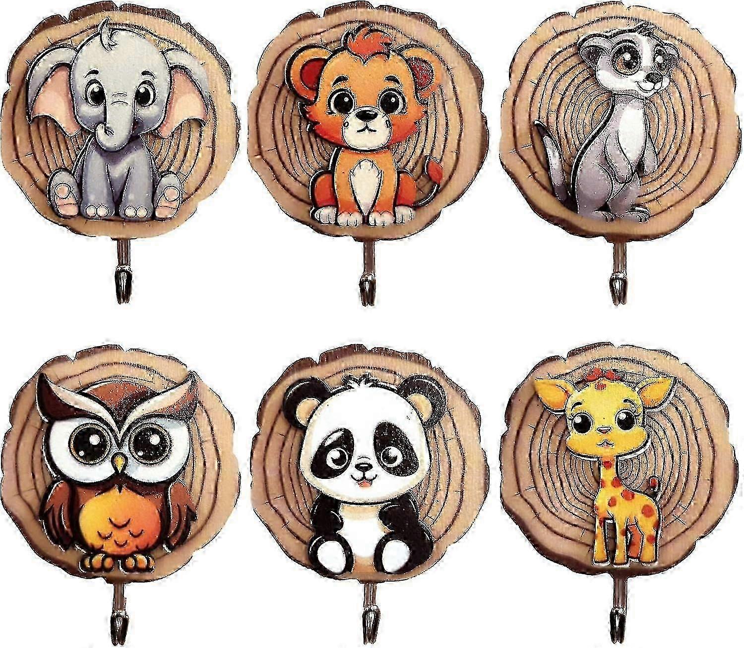 6pcs Children's Coat Racks, Wooden Wall Hooks Coat Hooks For Children In Animal Shape, No Drilling Self-adhesive Hooks, Children's Room Dcor