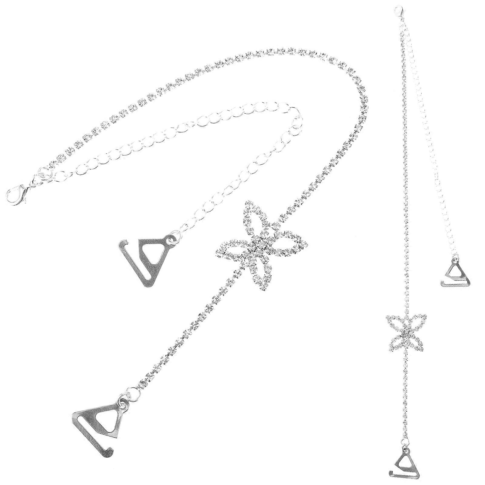 Butterfly Rhinestone Bra Straps Adjustable Decorative Bra Straps 4Pairs Silver