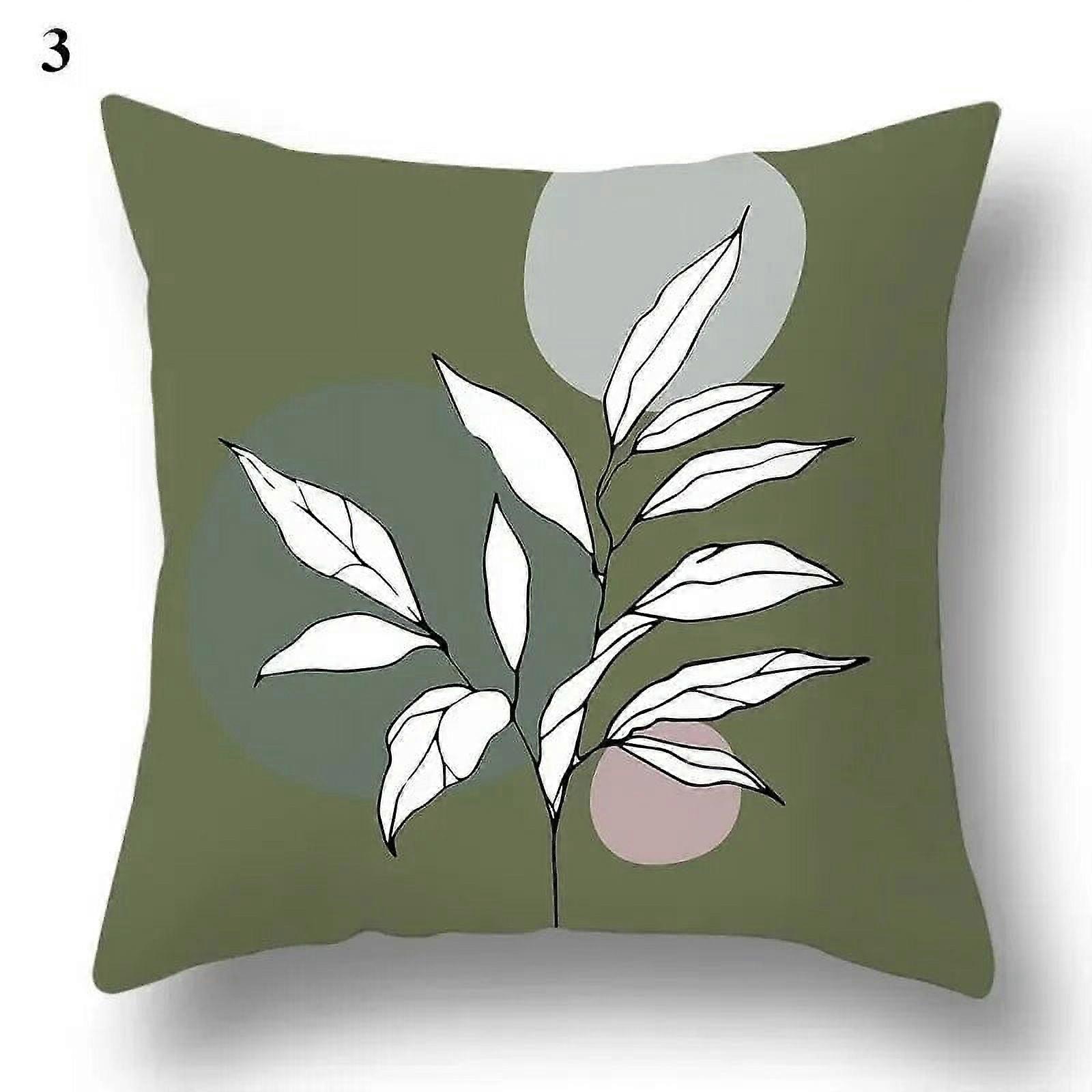 Örngott Bomull Linne Sovrum Kontor Soffa Örngott Modern Enkel Grön Växt Blomma Geometrisk Kaktus Mönster Bilstol Örngott