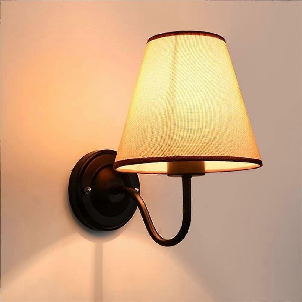 Classic Black Metal Wall Sconce Fabric Shade E27 Wall Light Headboard Lighting